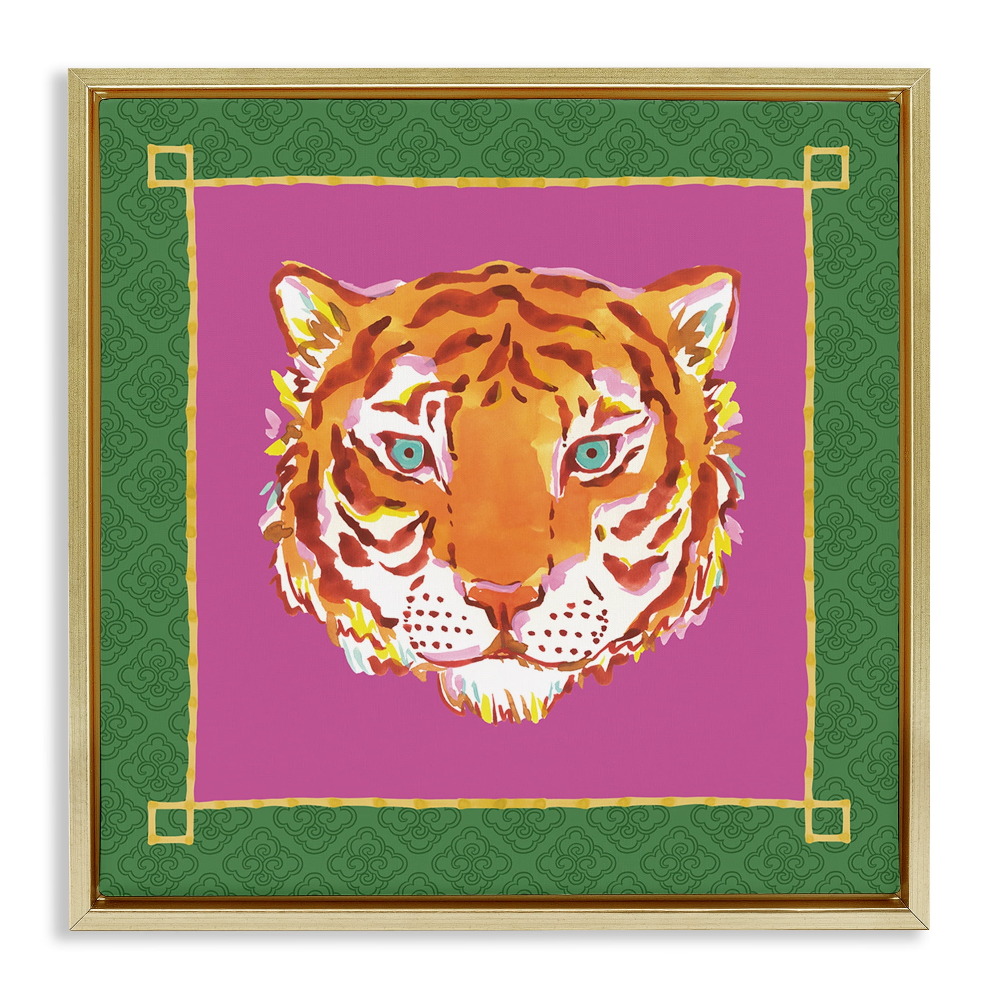 Stupell Industries Bordered Exotic Tiger Portrait Gold Framed Floater Canvas Wall Art, design by Karolina Sato
