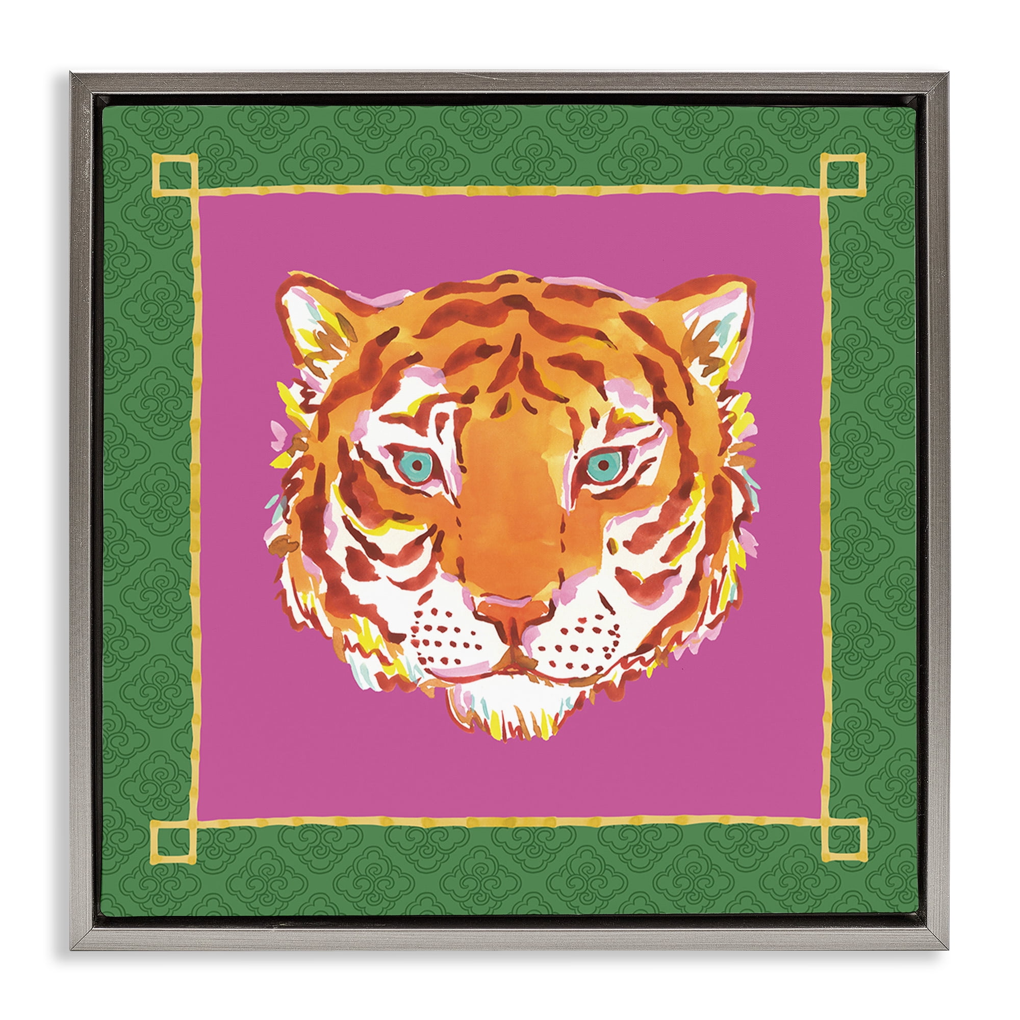 Stupell Industries Bordered Exotic Tiger Portrait Gray Framed Floater Canvas Wall Art, design by Karolina Sato