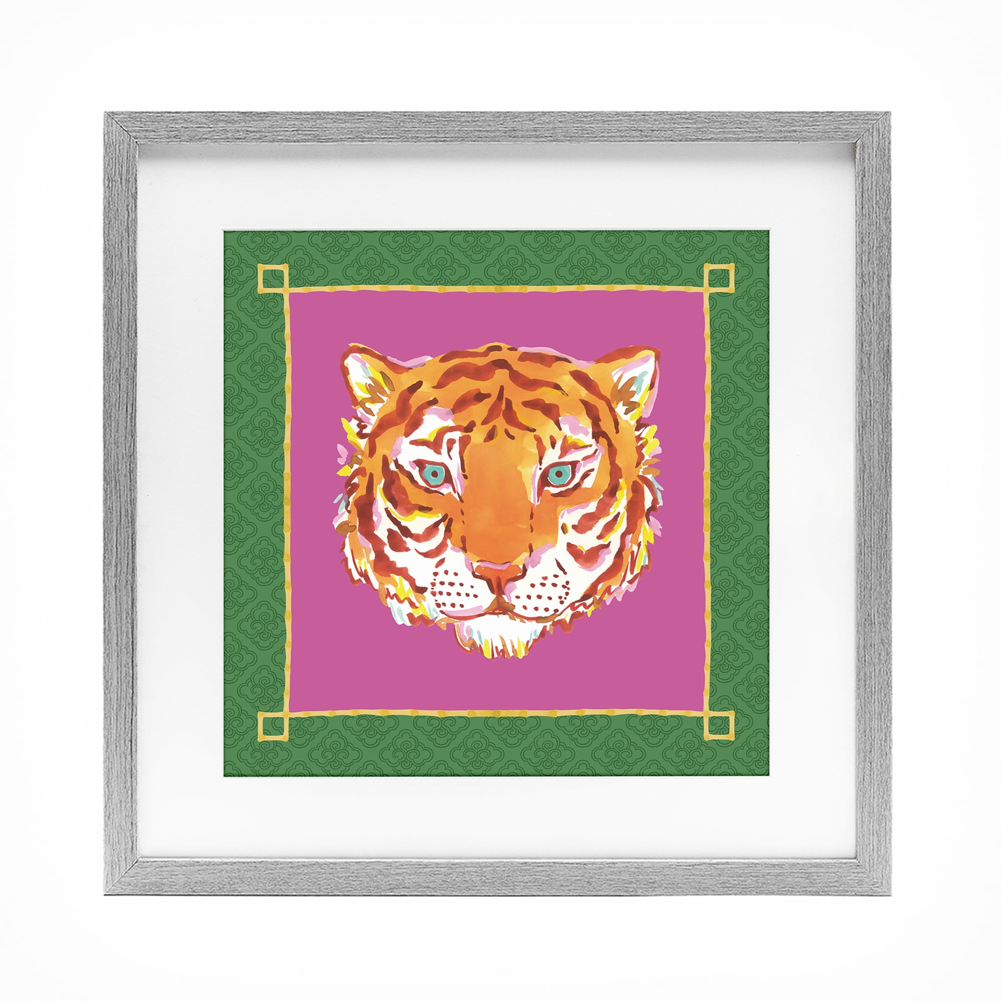 Stupell Industries Bordered Exotic Tiger Portrait Gray Framed Print Under Glass, design by Karolina Sato