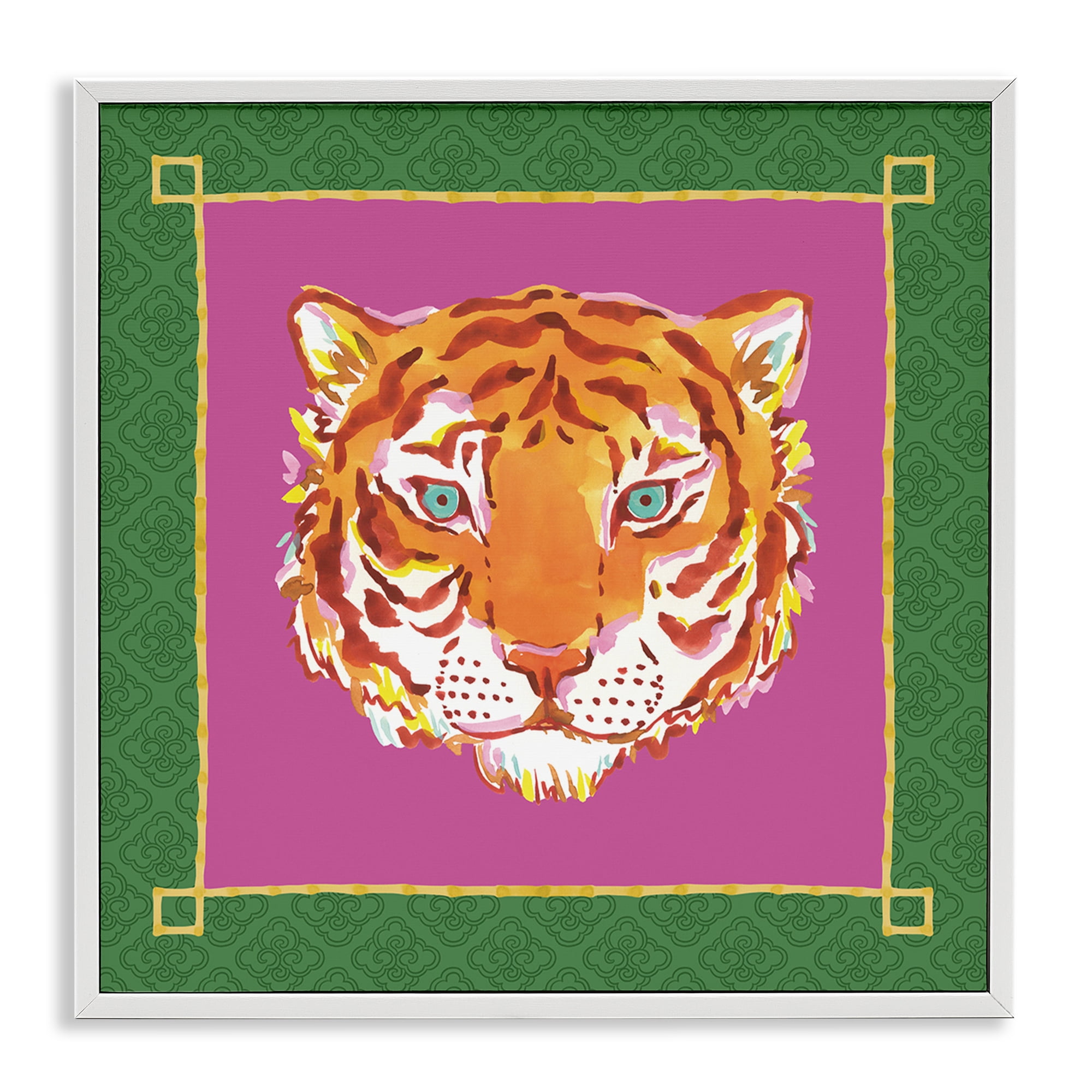 Stupell Industries Bordered Exotic Tiger Portrait White Framed Giclee Art, design by Karolina Sato