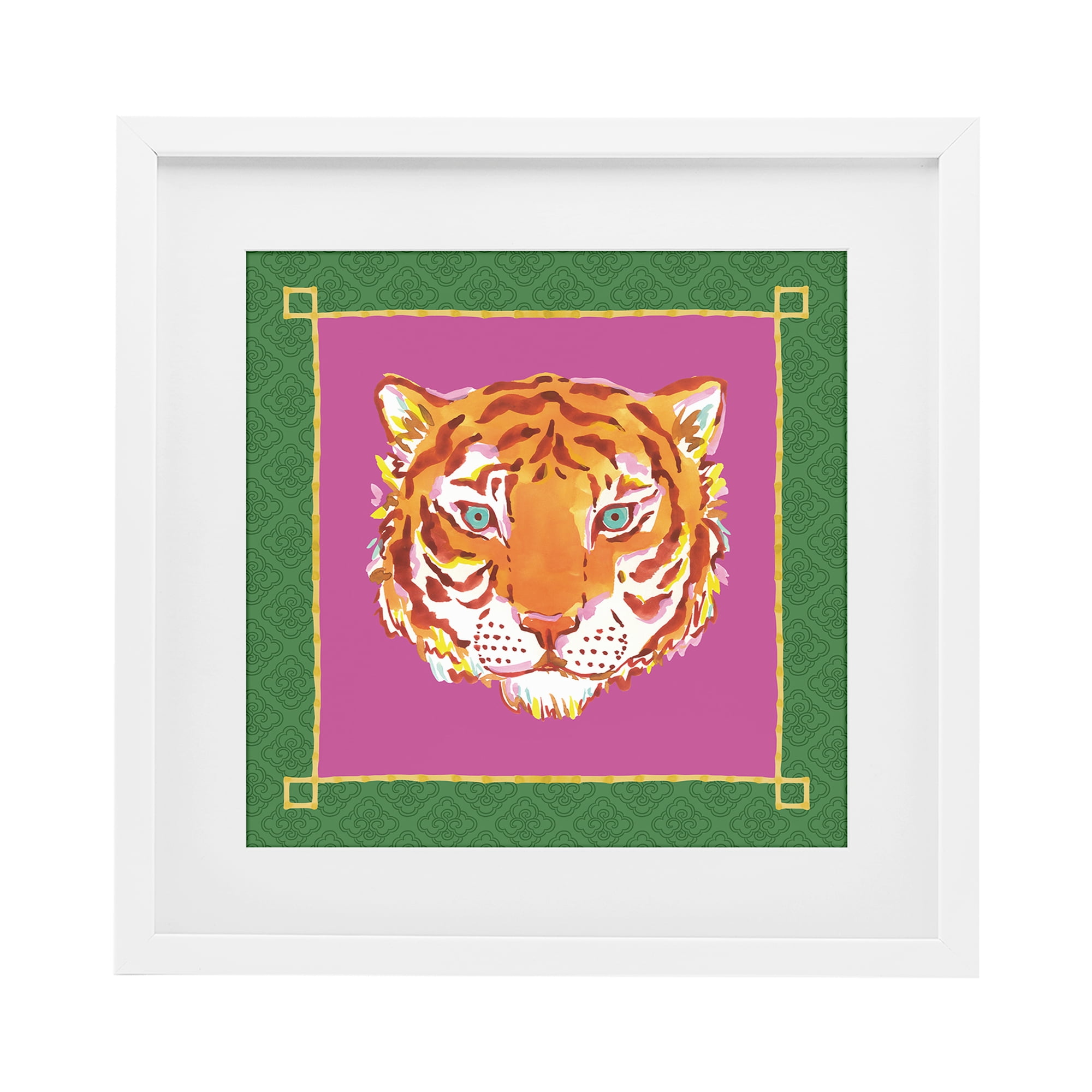Stupell Industries Bordered Exotic Tiger Portrait White Framed Print Under Glass, design by Karolina Sato