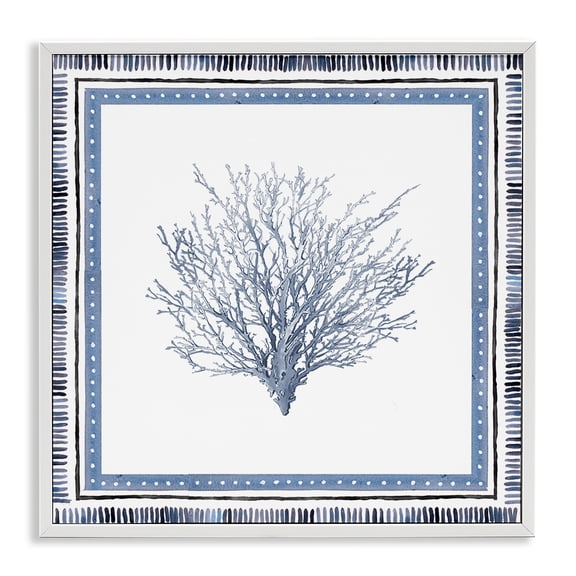 Stupell Industries Bordered Oceanic Coral Animals Painting White Framed Art Print Wall Art, 17 x 17