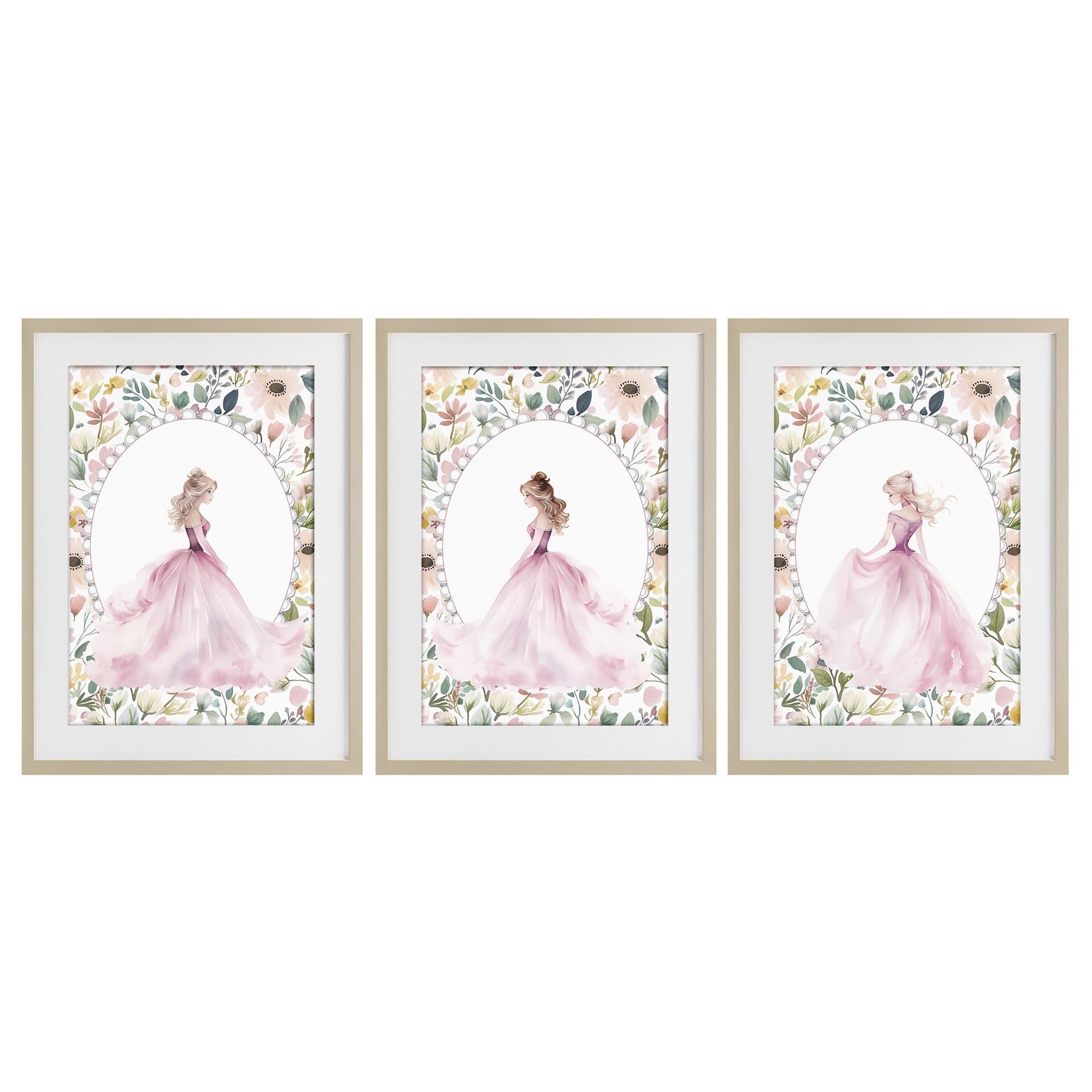 Stupell Industries Bordered Princess Love 3 Piece Birch Framed Print Under Glass Set, design by Christine Simpson Art