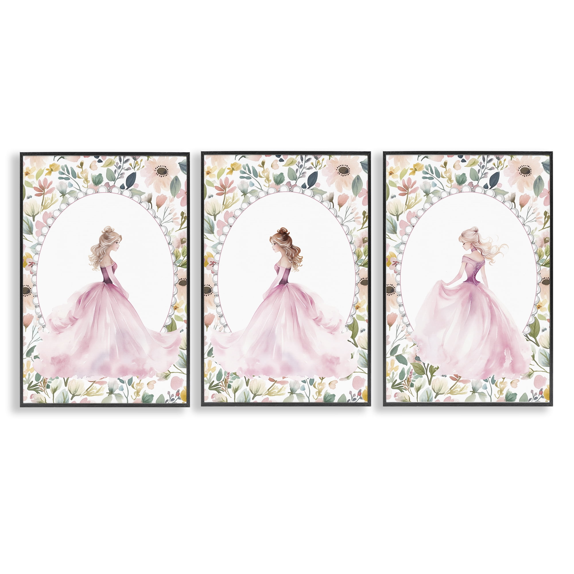 Stupell Industries Bordered Princess Love 3 Piece Black Framed Giclee Art Set, design by Christine Simpson Art
