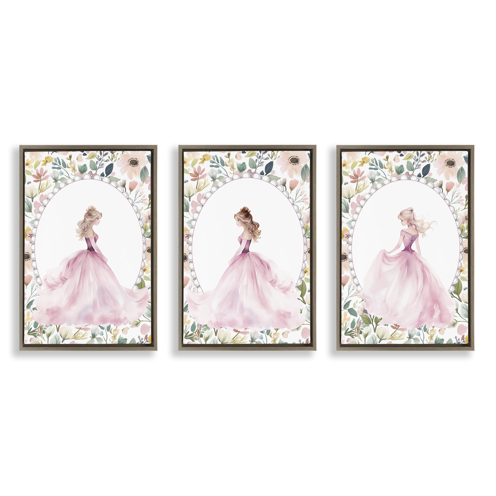 Stupell Industries Bordered Princess Love 3 Piece Brown Framed Floater Canvas Set, design by Christine Simpson Art
