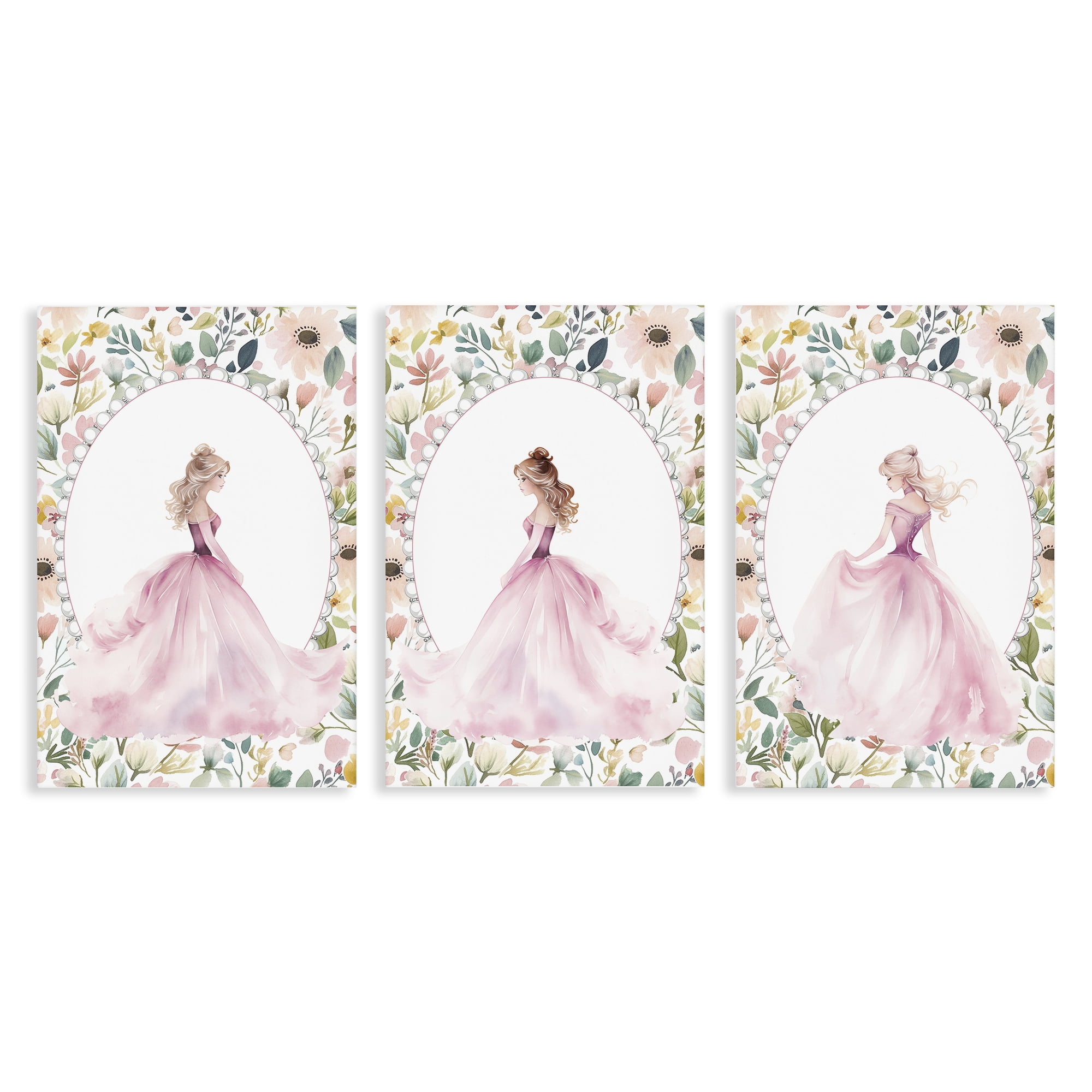 Stupell Industries Bordered Princess Love 3 Piece Canvas Wall Art Set, design by Christine Simpson Art