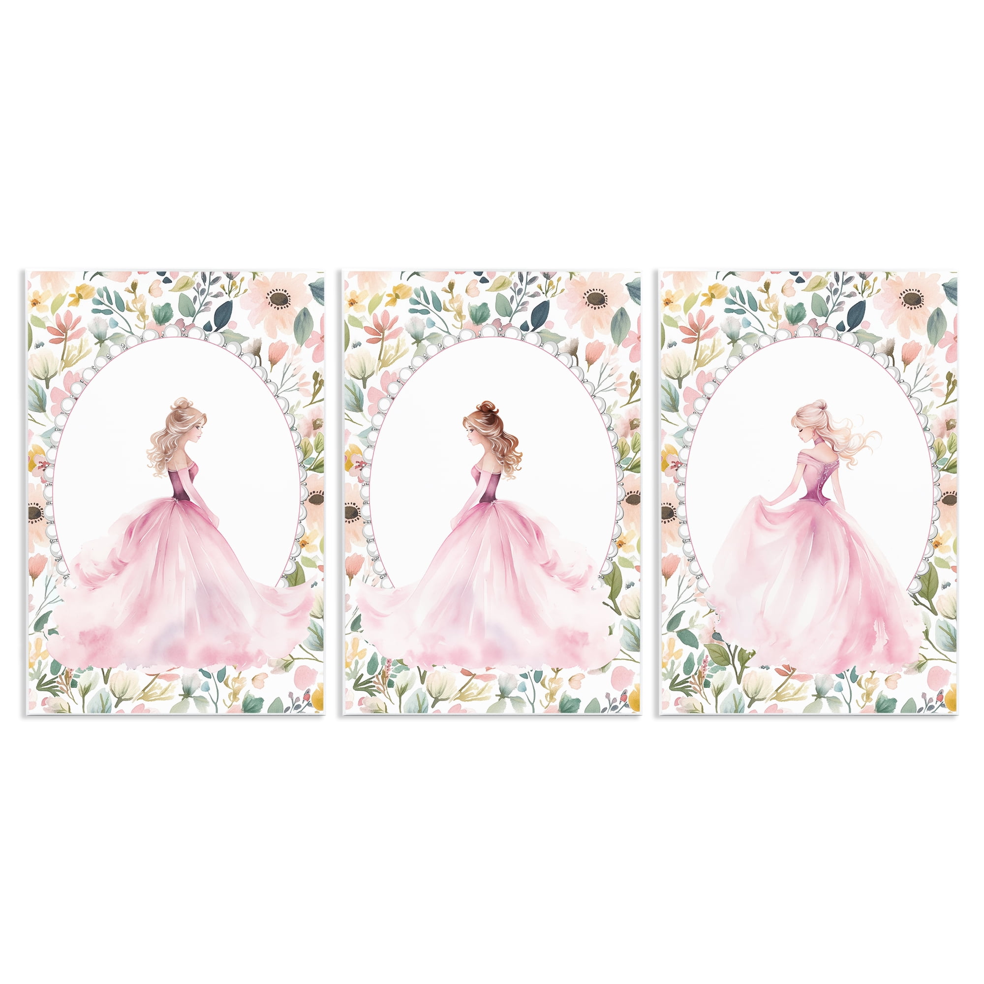 Stupell Industries Bordered Princess Love 3 Piece Wall Plaque Art Set, design by Christine Simpson Art