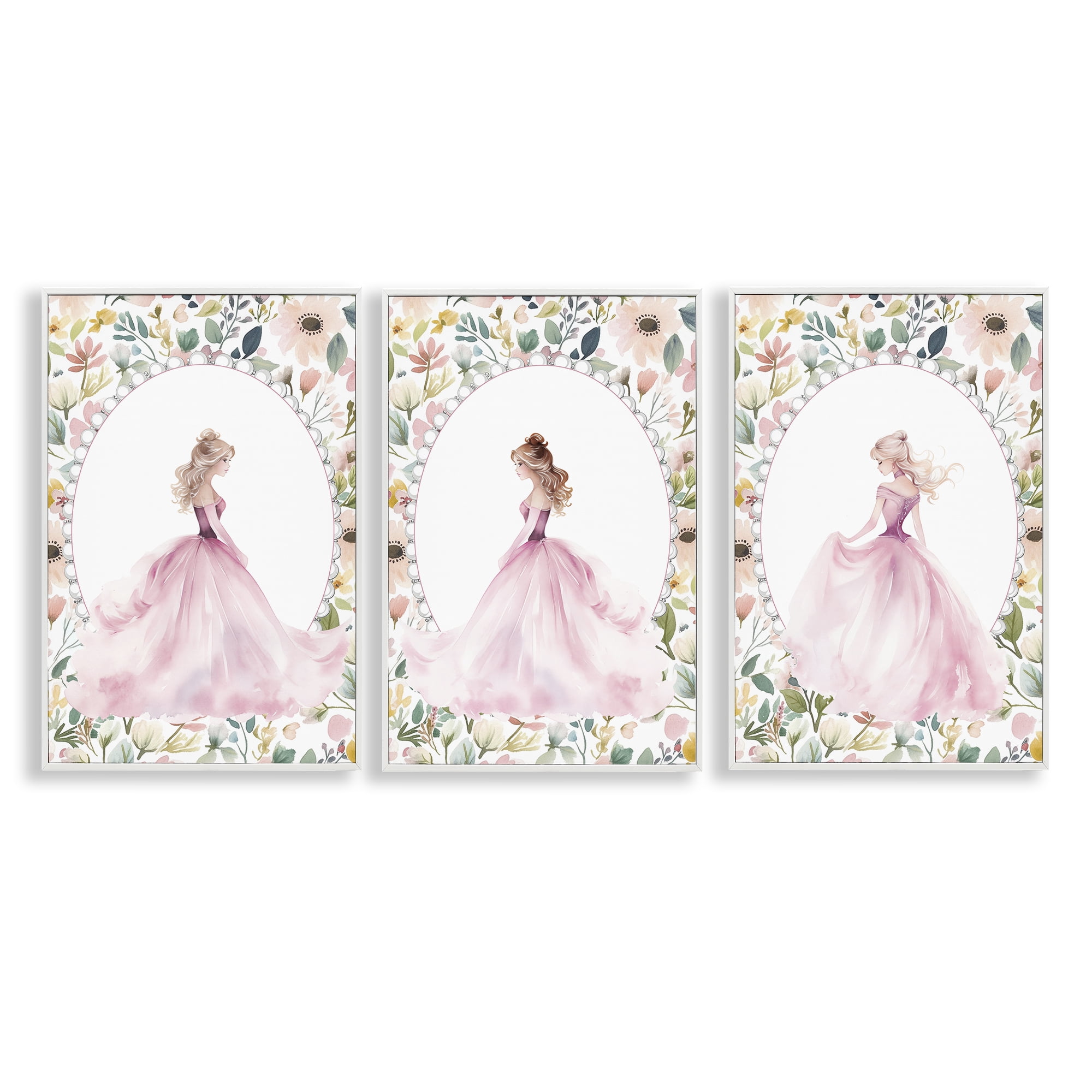 Stupell Industries Bordered Princess Love 3 Piece White Framed Giclee Art Set, design by Christine Simpson Art