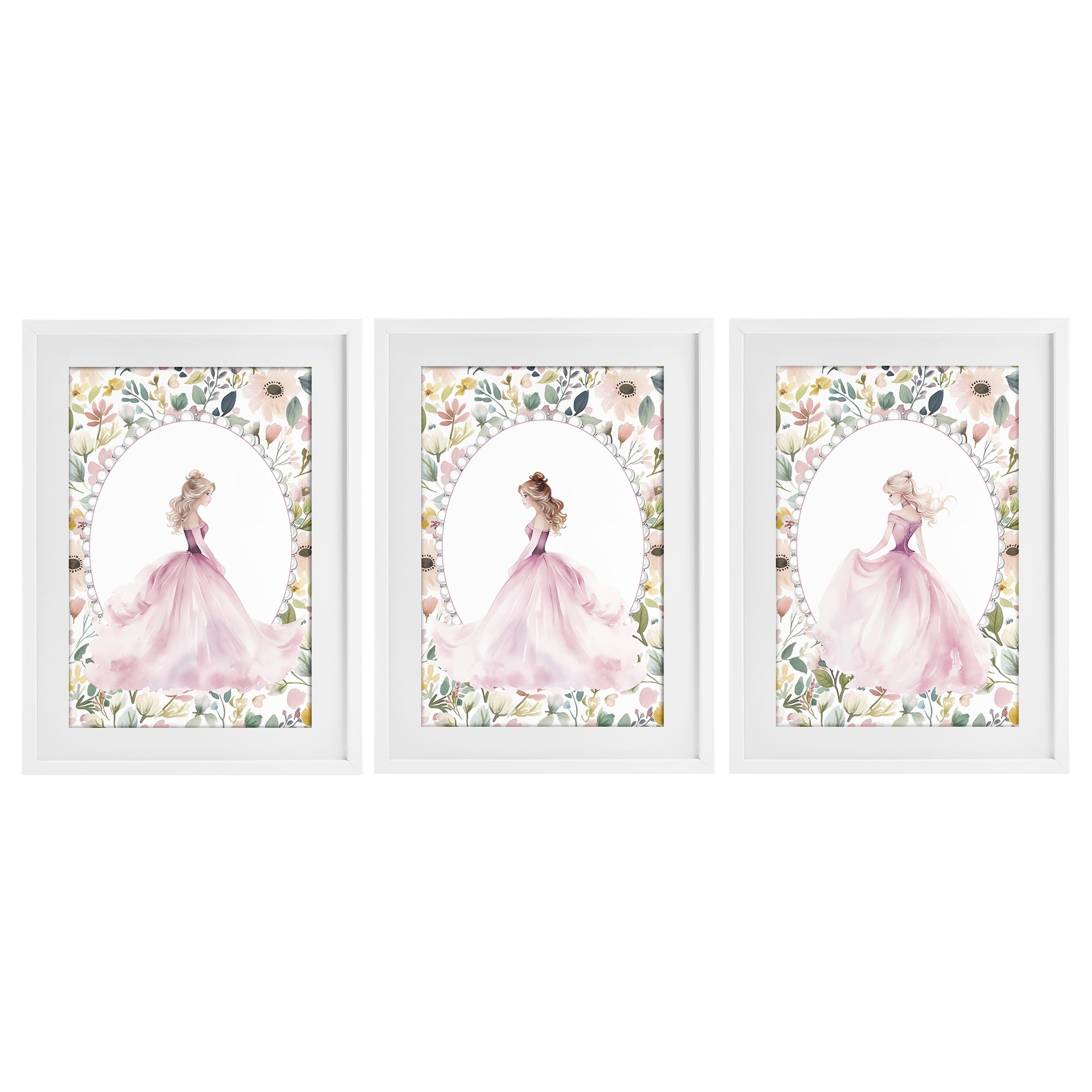 Stupell Industries Bordered Princess Love 3 Piece White Framed Print Under Glass Set, design by Christine Simpson Art