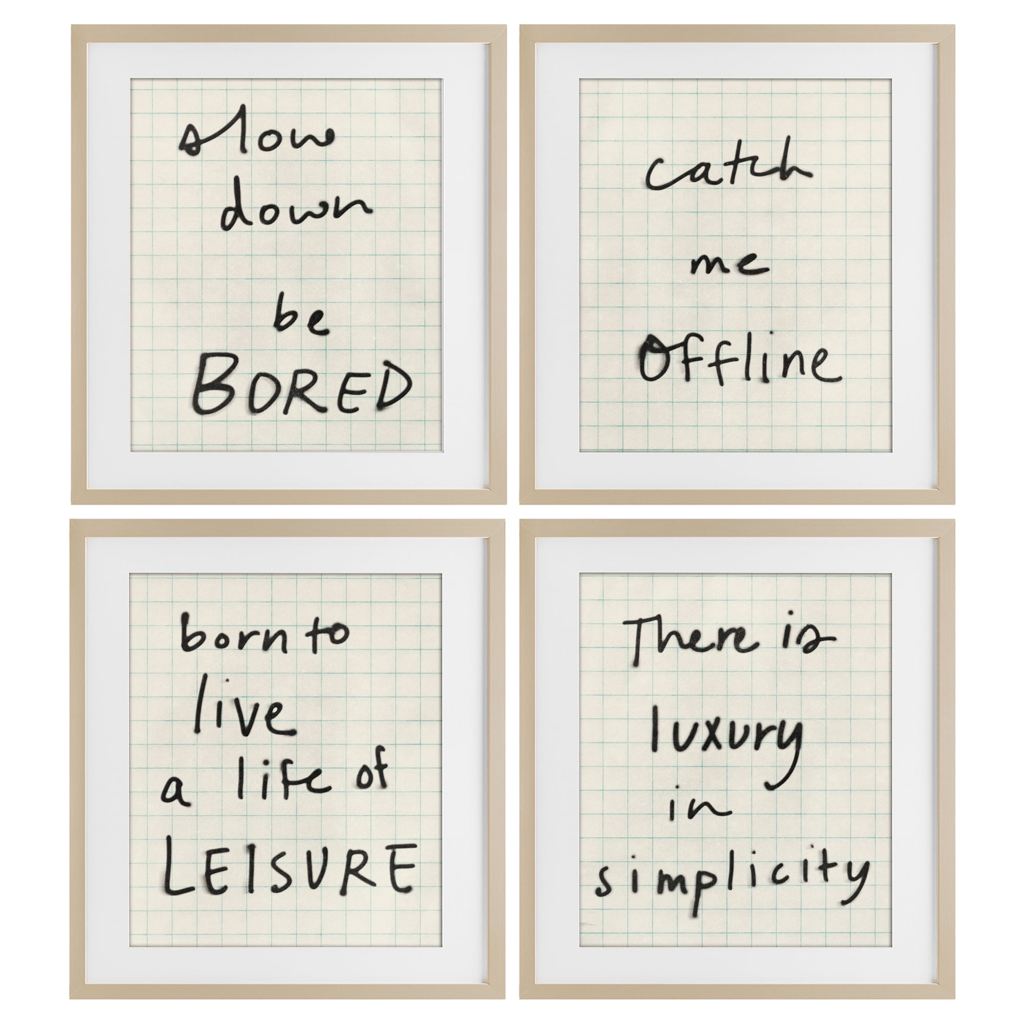 Stupell Industries Bored Scrawl Sayings 4 Piece Birch Framed Print Under Glass Set, design by Victoria Barnes