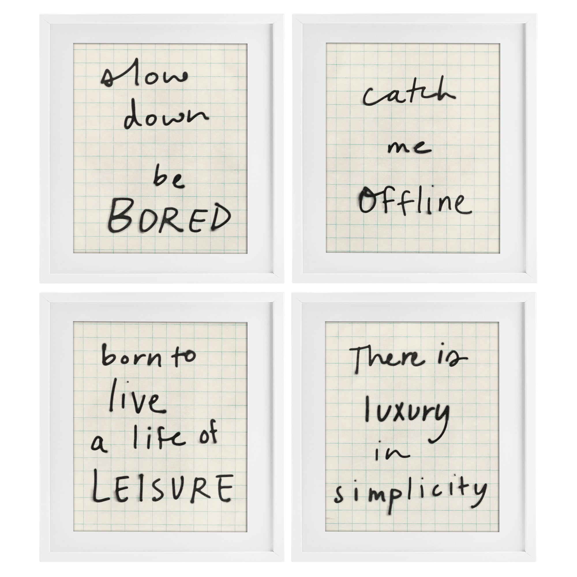Stupell Industries Bored Scrawl Sayings 4 Piece White Framed Print Under Glass Set, design by Victoria Barnes