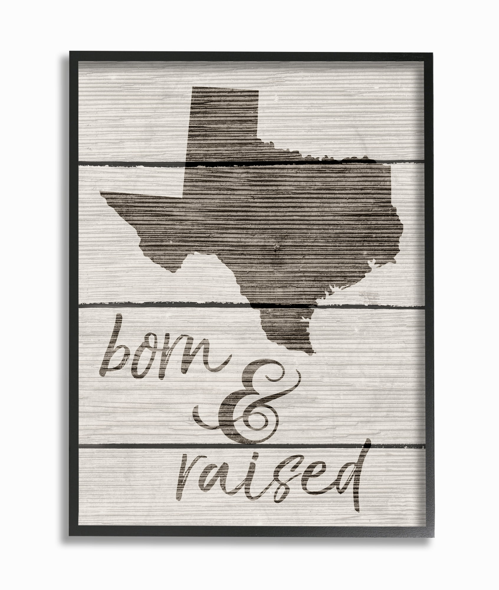 Stupell Industries Born And Raised Texas Graphic Art Black Framed Art Print Wall Art, 24x30, by Daphne Polselli