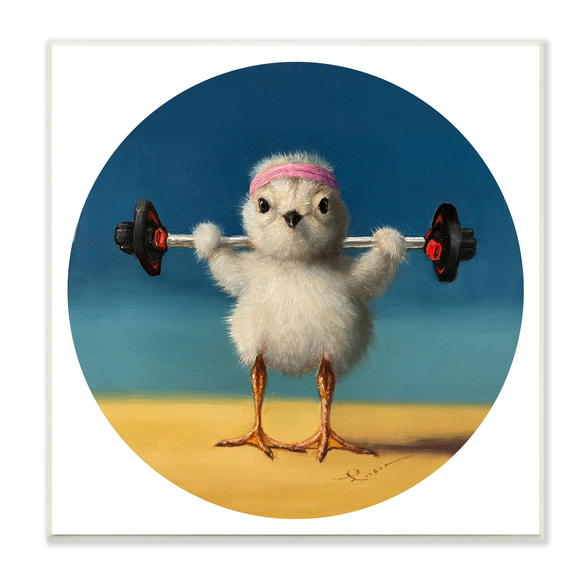 Stupell Industries Born Strong Little Chicken Bird Lifting Weights,12 x 12, Design by Lucia Heffernan