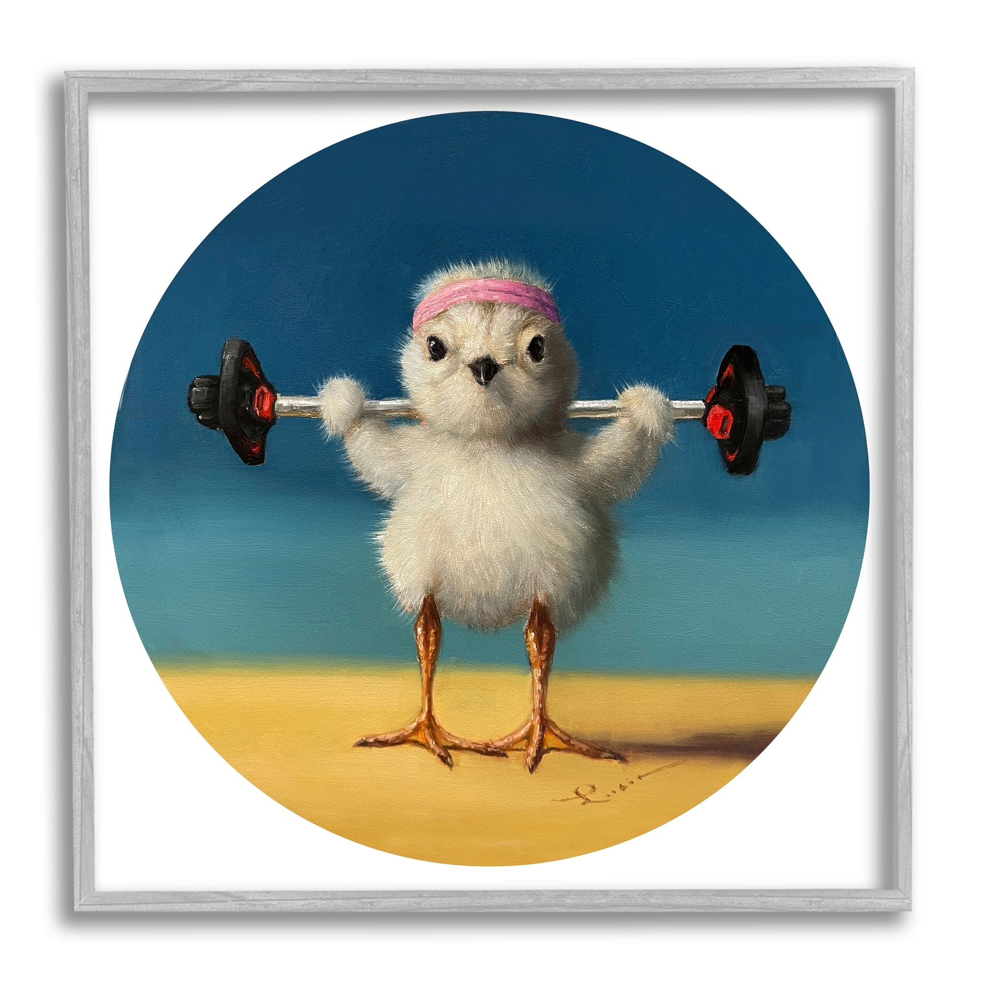 Stupell Industries Born Strong Little Chicken Bird Lifting Weights,17 x 17, Design by Lucia Heffernan