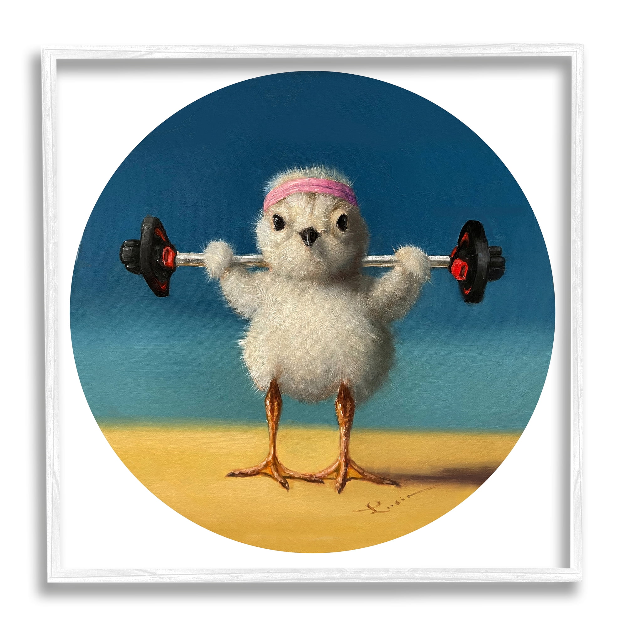Stupell Industries Born Strong Little Chicken Bird Lifting Weights,24 x 24, Design by Lucia Heffernan