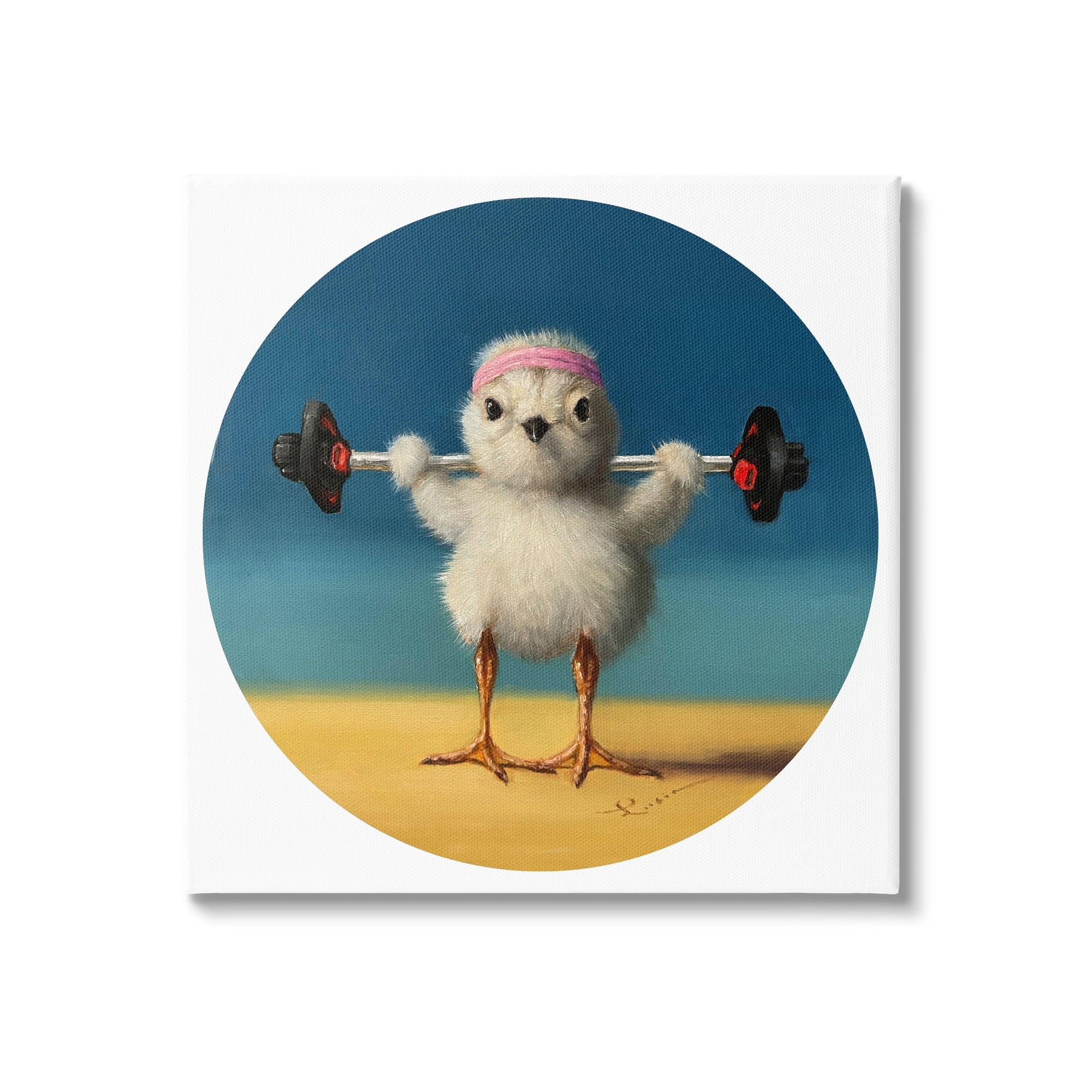 Stupell Industries Born Strong Little Chicken Bird Lifting Weights,24 x 24, Design by Lucia Heffernan