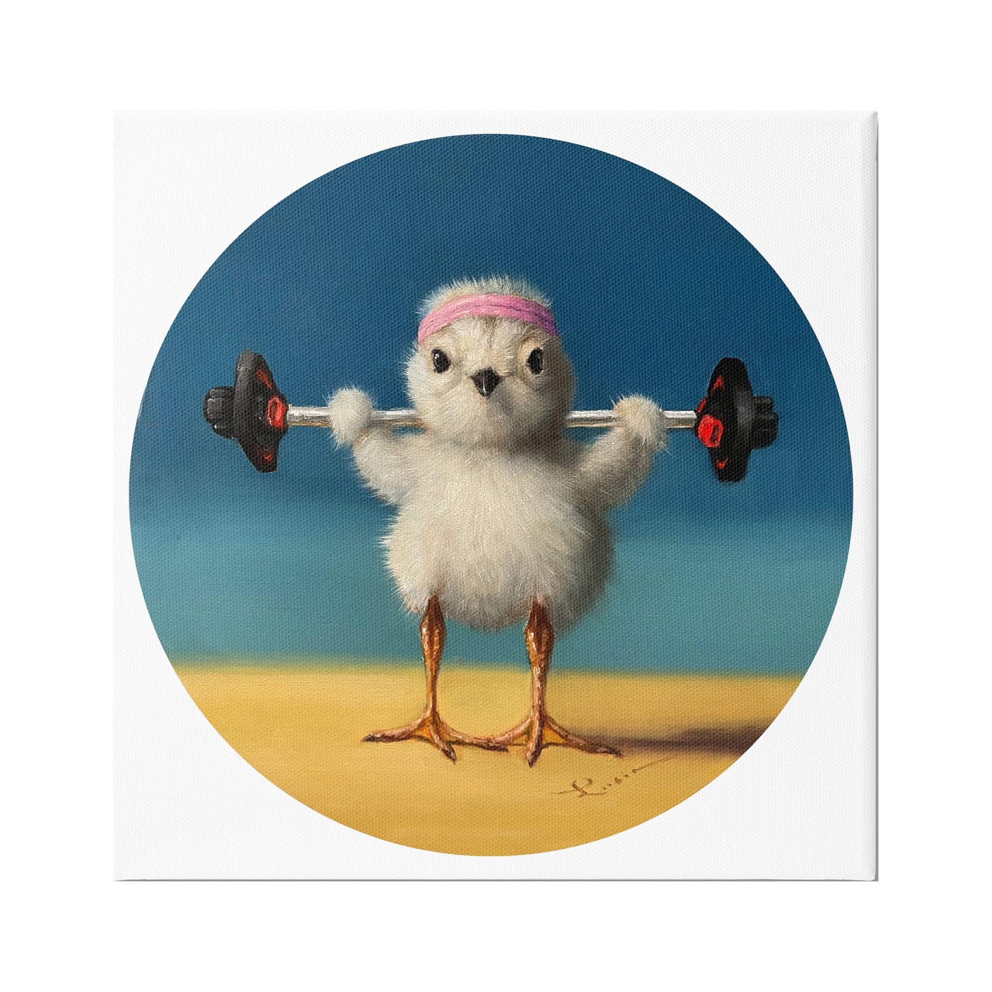 Stupell Industries Born Strong Little Chicken Bird Lifting Weights,30 x 30, Design by Lucia Heffernan