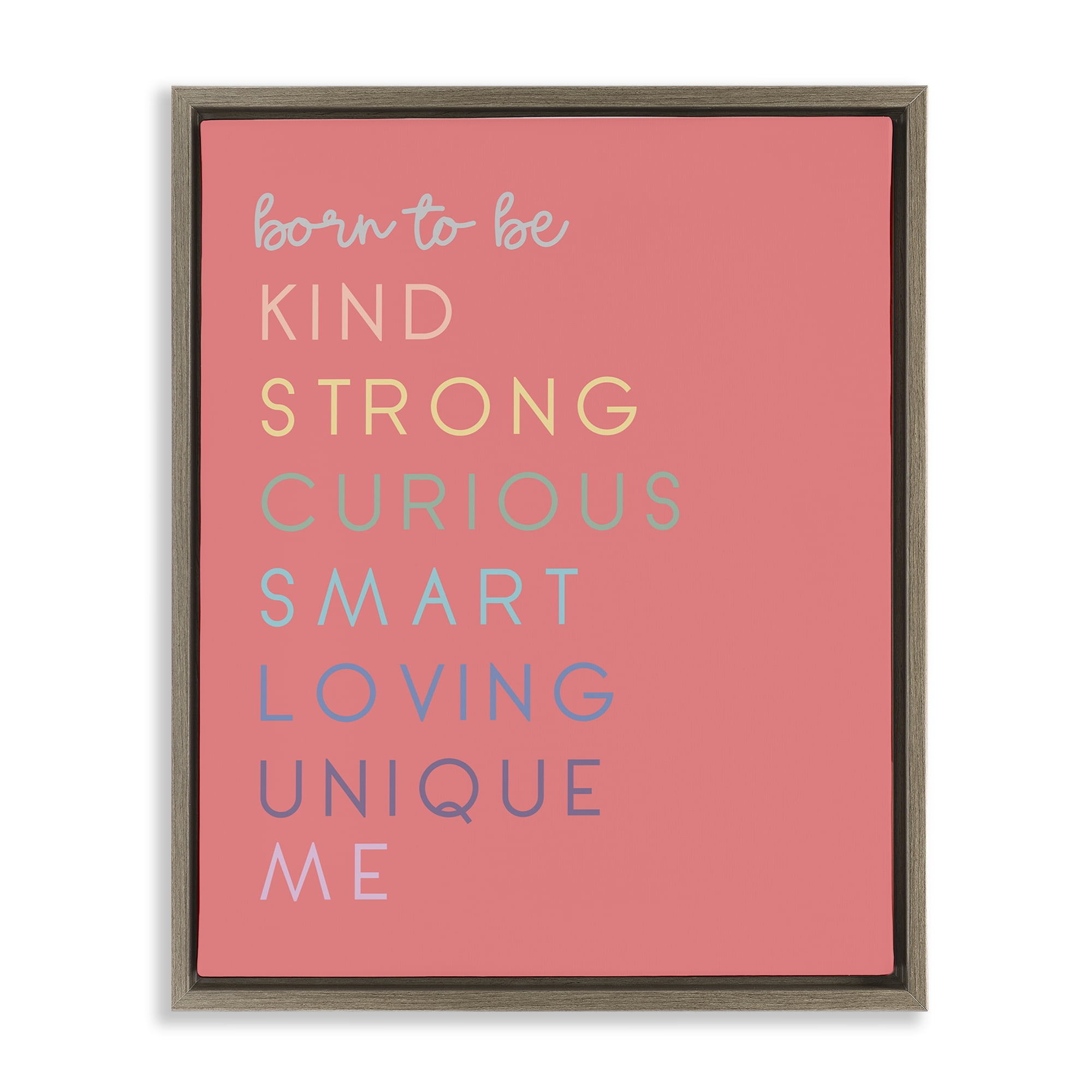 Stupell Industries Born To Be Adjectives Brown Framed Floater Canvas Wall Art, design by Anna Quach