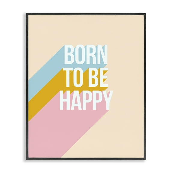 Stupell Industries Born To Be Happy Pastel Text & Numbers Painting Black Framed Art Print Wall Art, 11 x 14