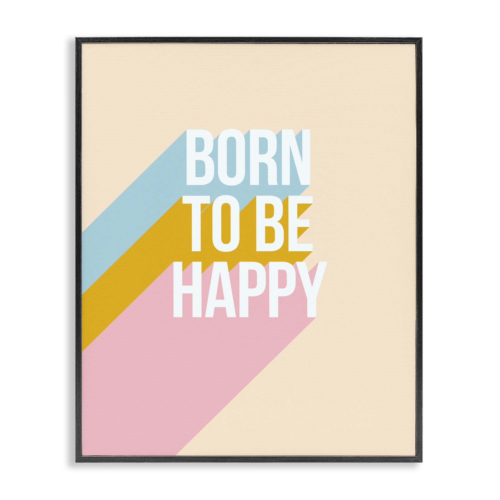 Stupell Industries Born To Be Happy Pastel Text & Numbers Painting Black Framed Art Print Wall Art, 24 x 30