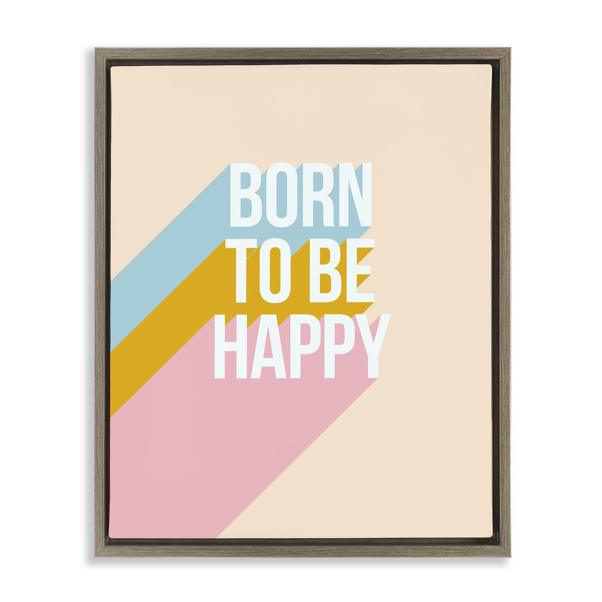 Stupell Industries Born To Be Happy Pastel Text & Numbers Painting Brown Floater Framed Canvas Art Print Wall Art, 25 x 31