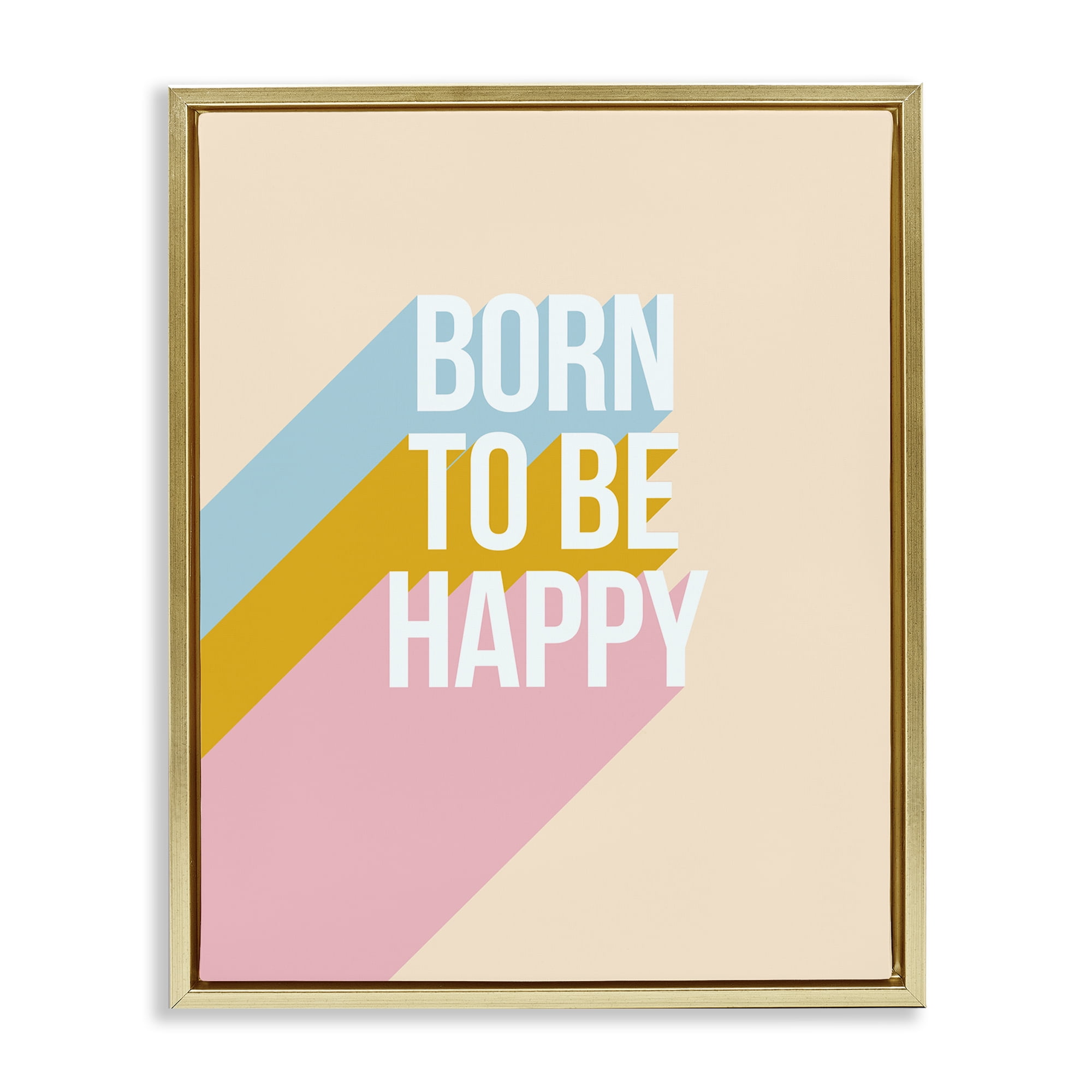 Stupell Industries Born To Be Happy Pastel Text & Numbers Painting Gold Floater Framed Canvas Art Print Wall Art, 17 x 21