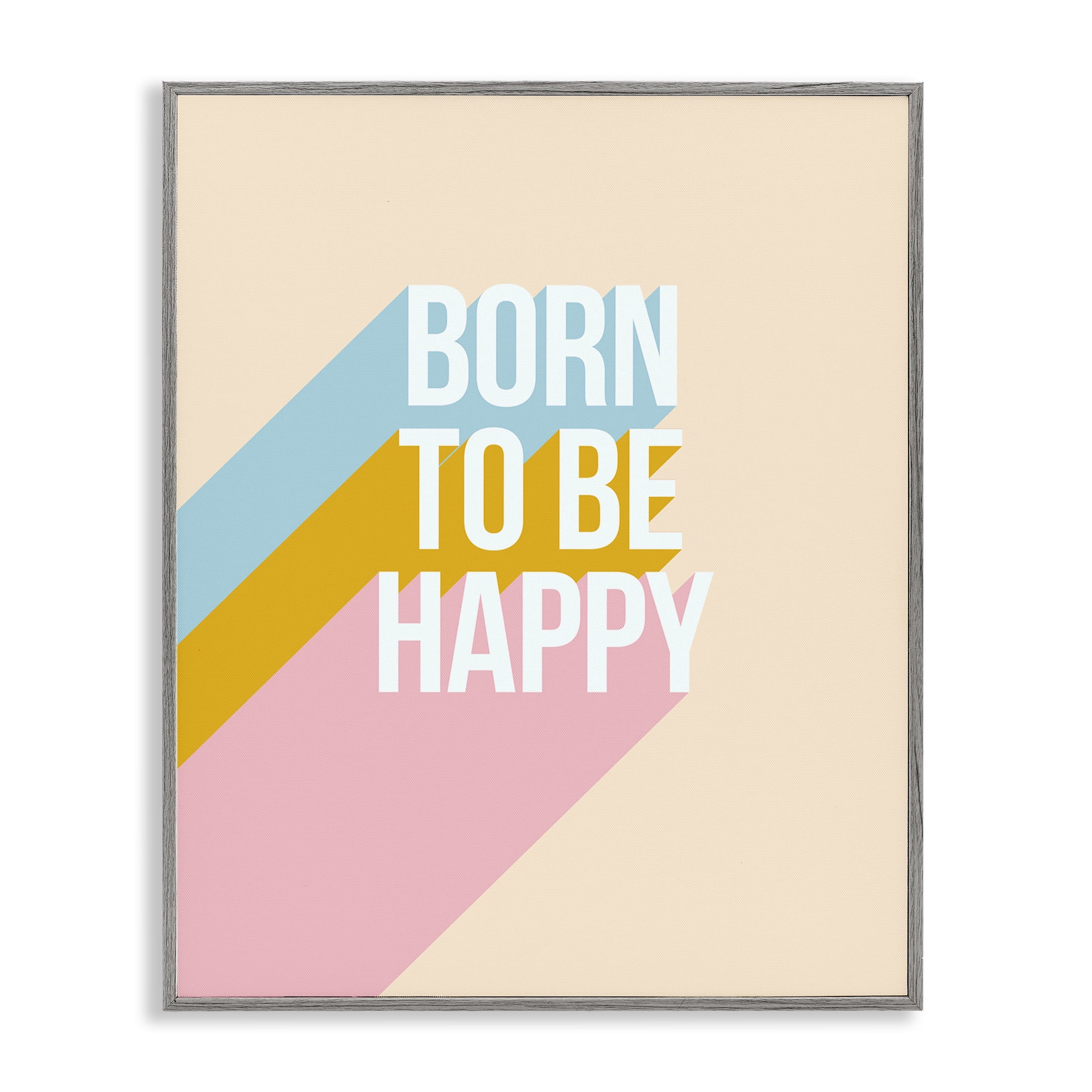 Stupell Industries Born To Be Happy Pastel Text & Numbers Painting Gray Framed Art Print Wall Art, 24 x 30