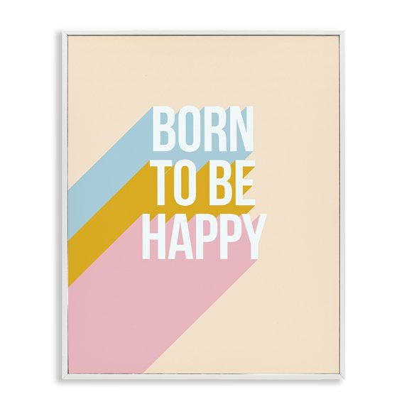Stupell Industries Born To Be Happy Pastel Text & Numbers Painting White Framed Art Print Wall Art, 11 x 14