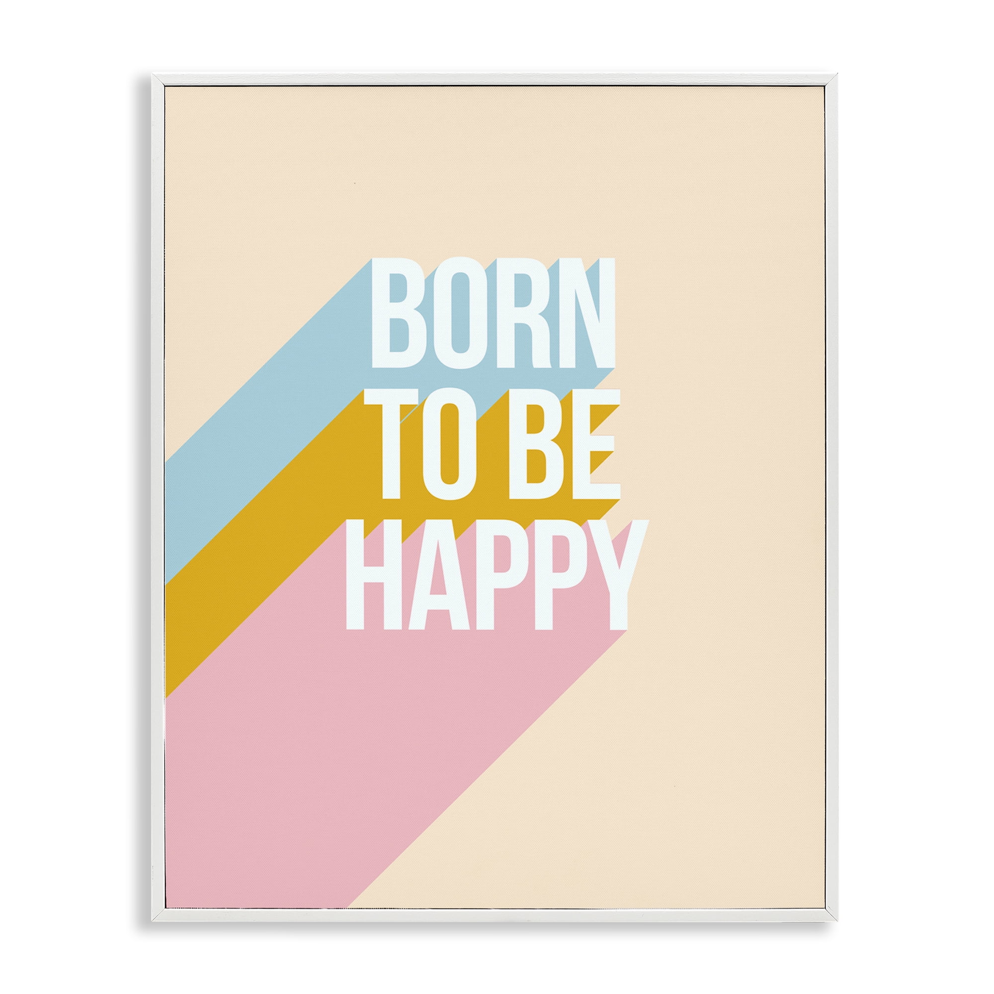 Stupell Industries Born To Be Happy Pastel Text & Numbers Painting White Framed Art Print Wall Art, 24 x 30