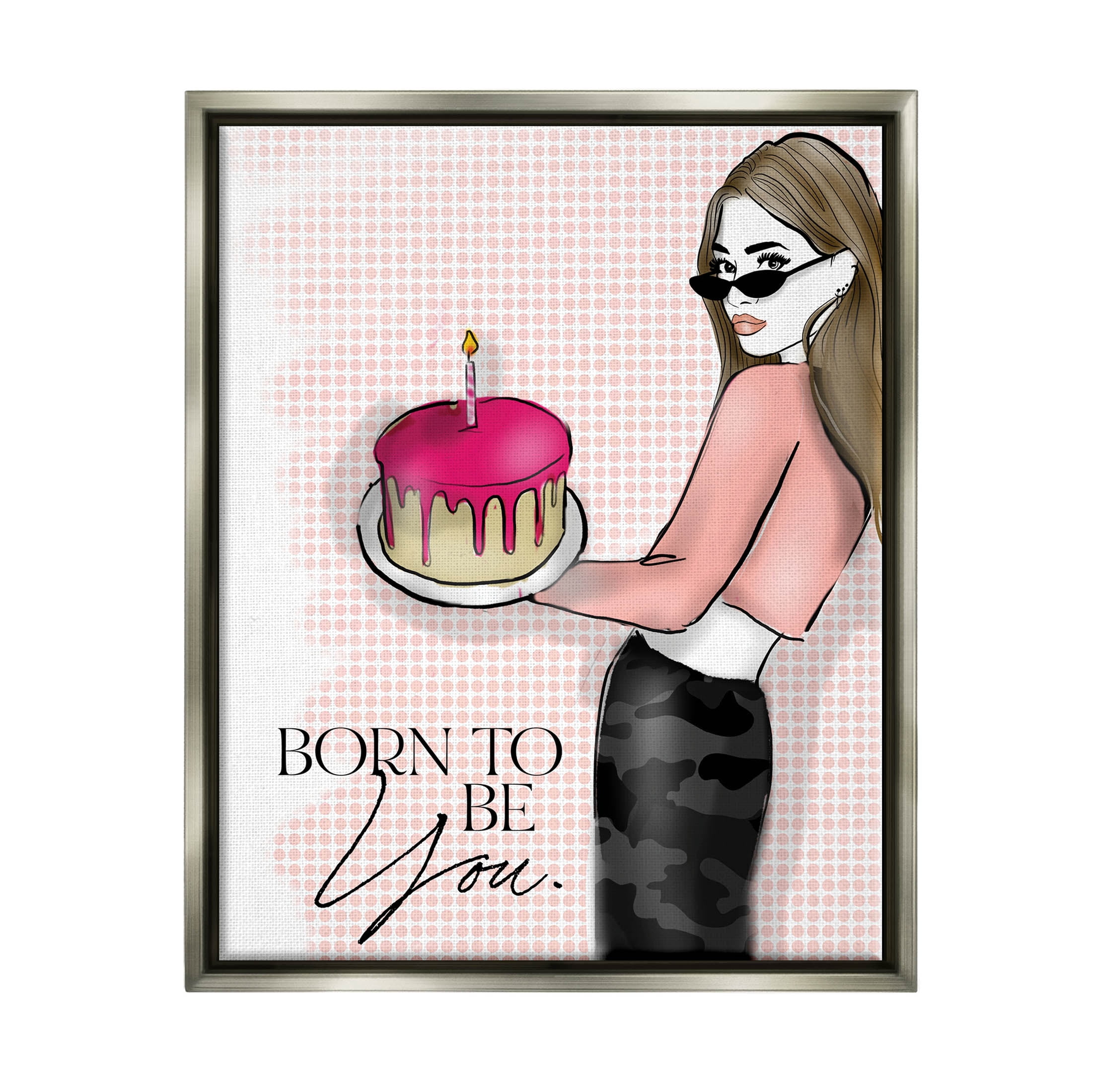 Stupell Industries Born To Be You Patterned Graphic Art Luster Gray Floating Framed Canvas Print Wall Art, Design by Alison Petrie