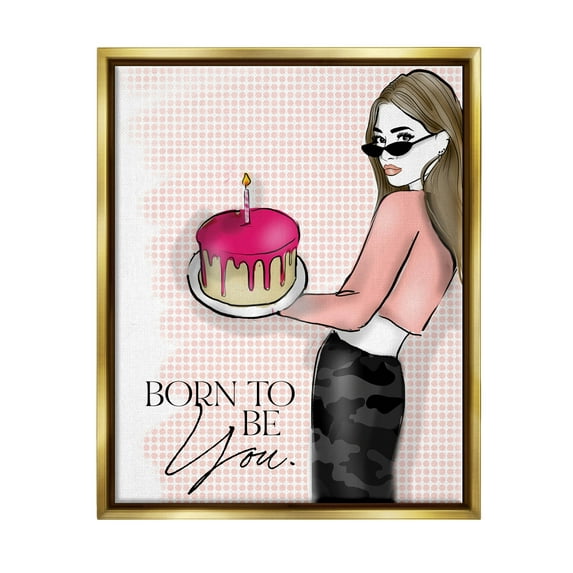 Stupell Industries Born To Be You Patterned Graphic Art Metallic Gold Floating Framed Canvas Print Wall Art, Design by Alison Petrie