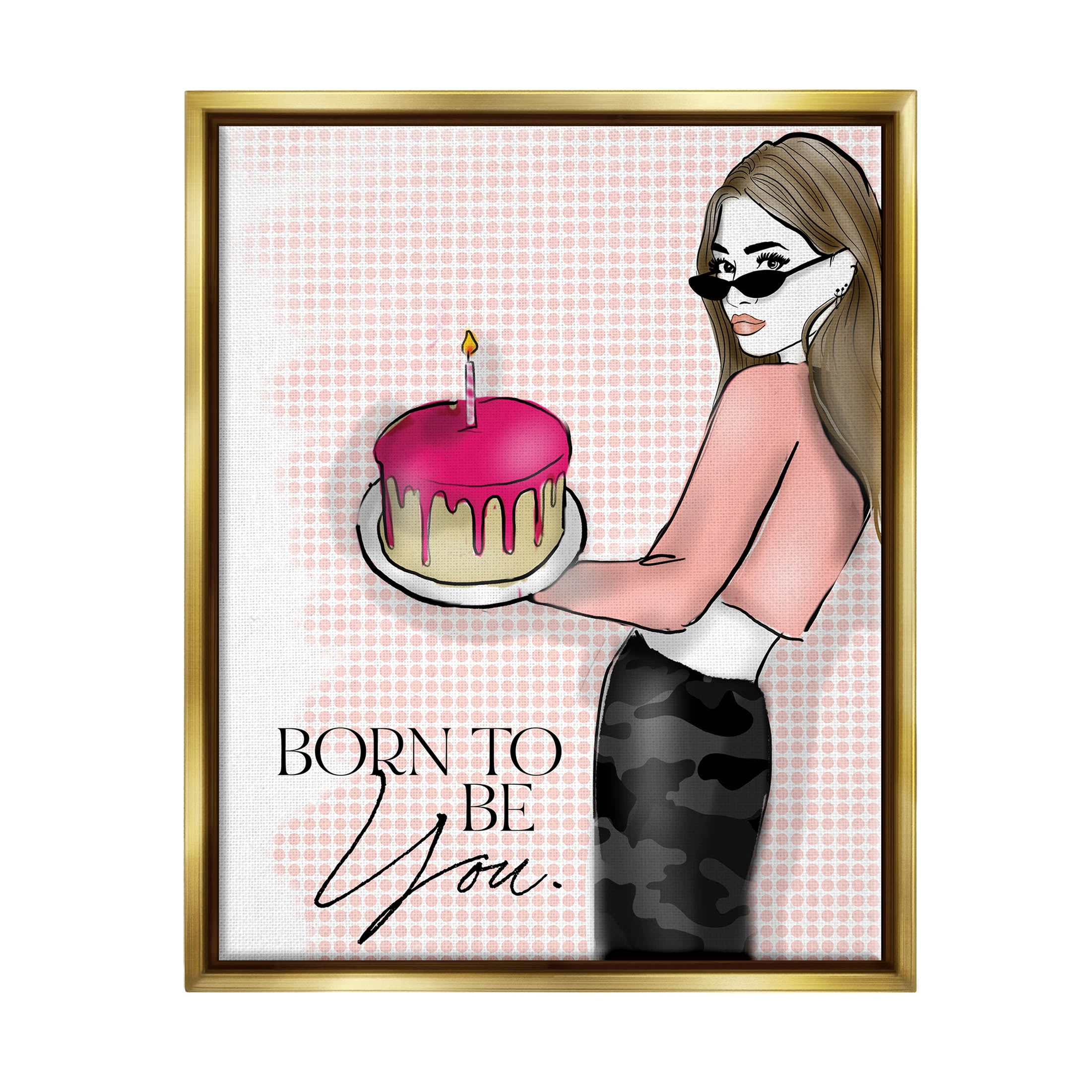Stupell Industries Born To Be You Patterned Graphic Art Metallic Gold Floating Framed Canvas Print Wall Art, Design by Alison Petrie