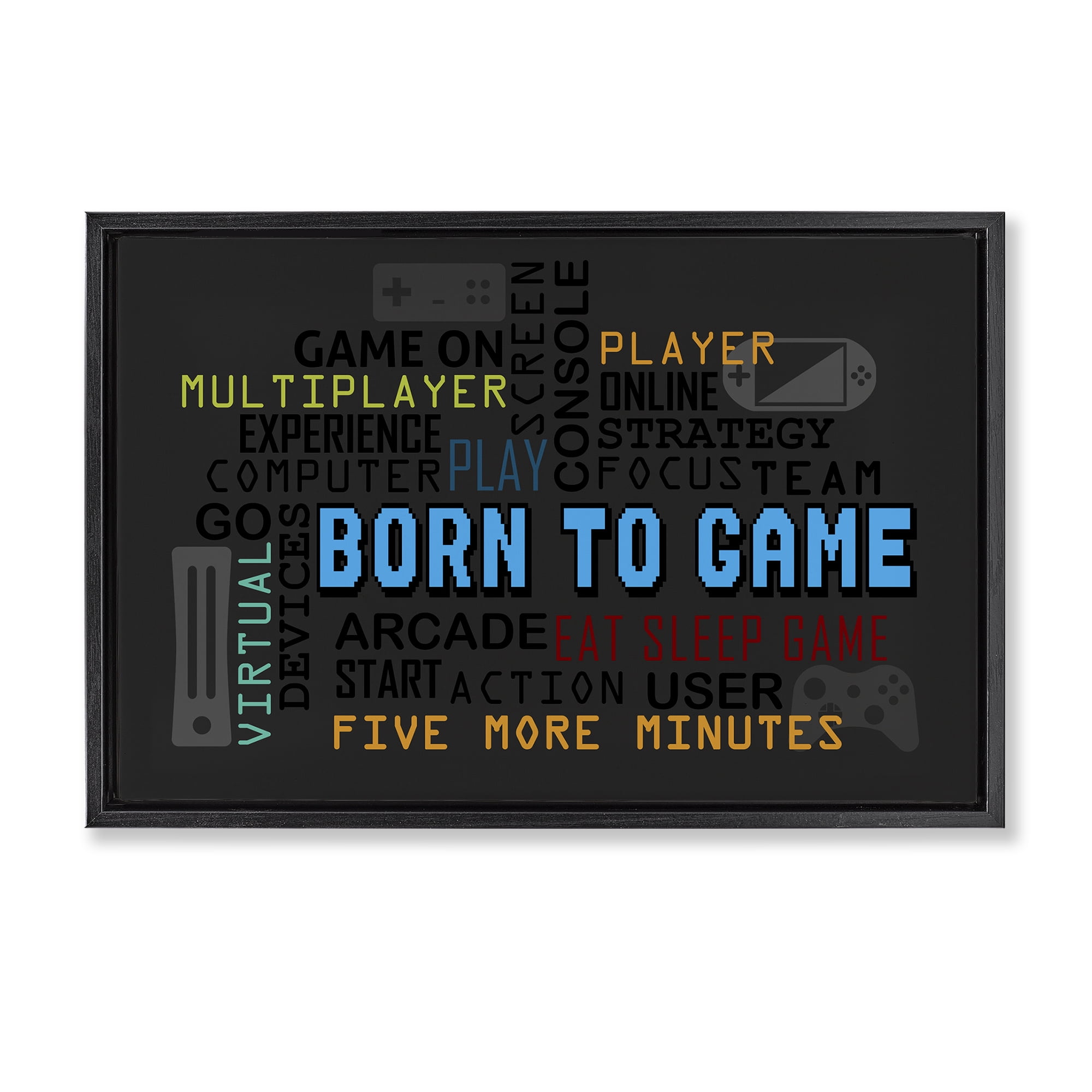 Stupell Industries Born To Game Arcade Black Framed Floater Canvas Wall Art, design by Kim Allen