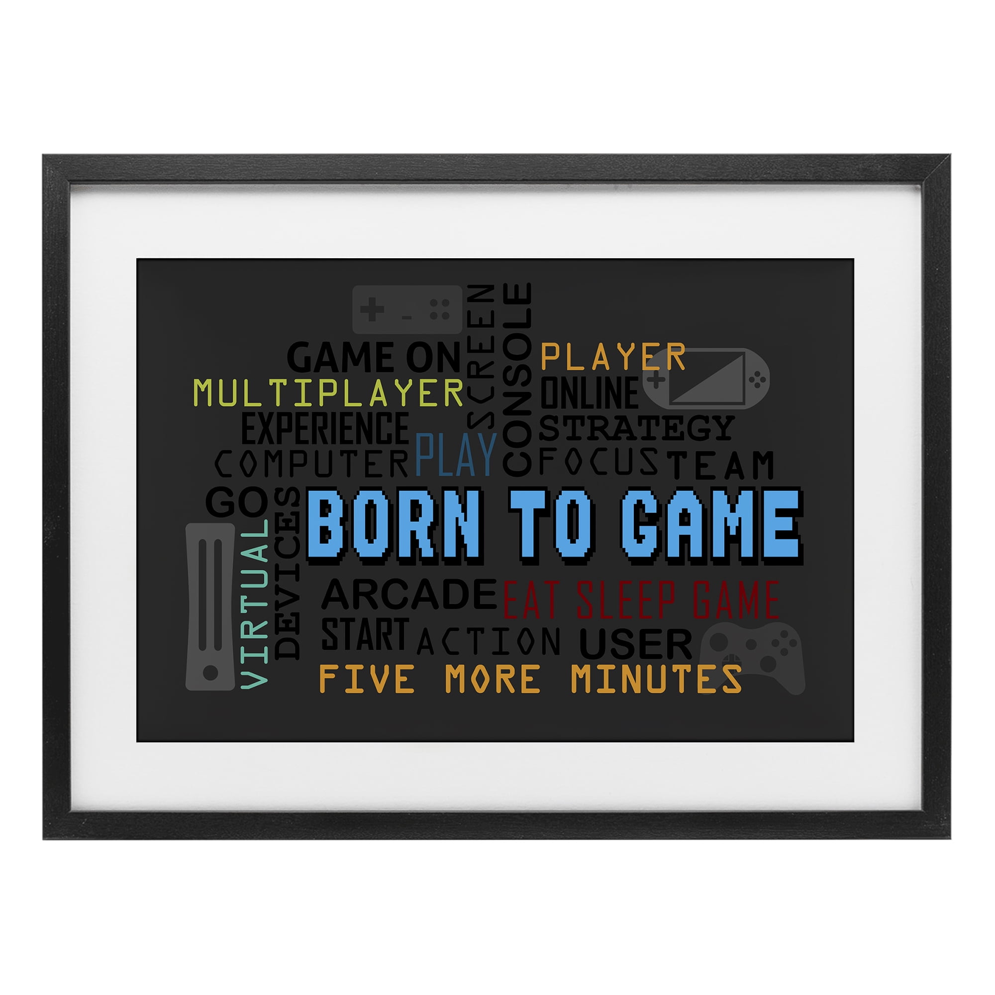 Stupell Industries Born To Game Arcade Black Framed Print Under Glass, design by Kim Allen