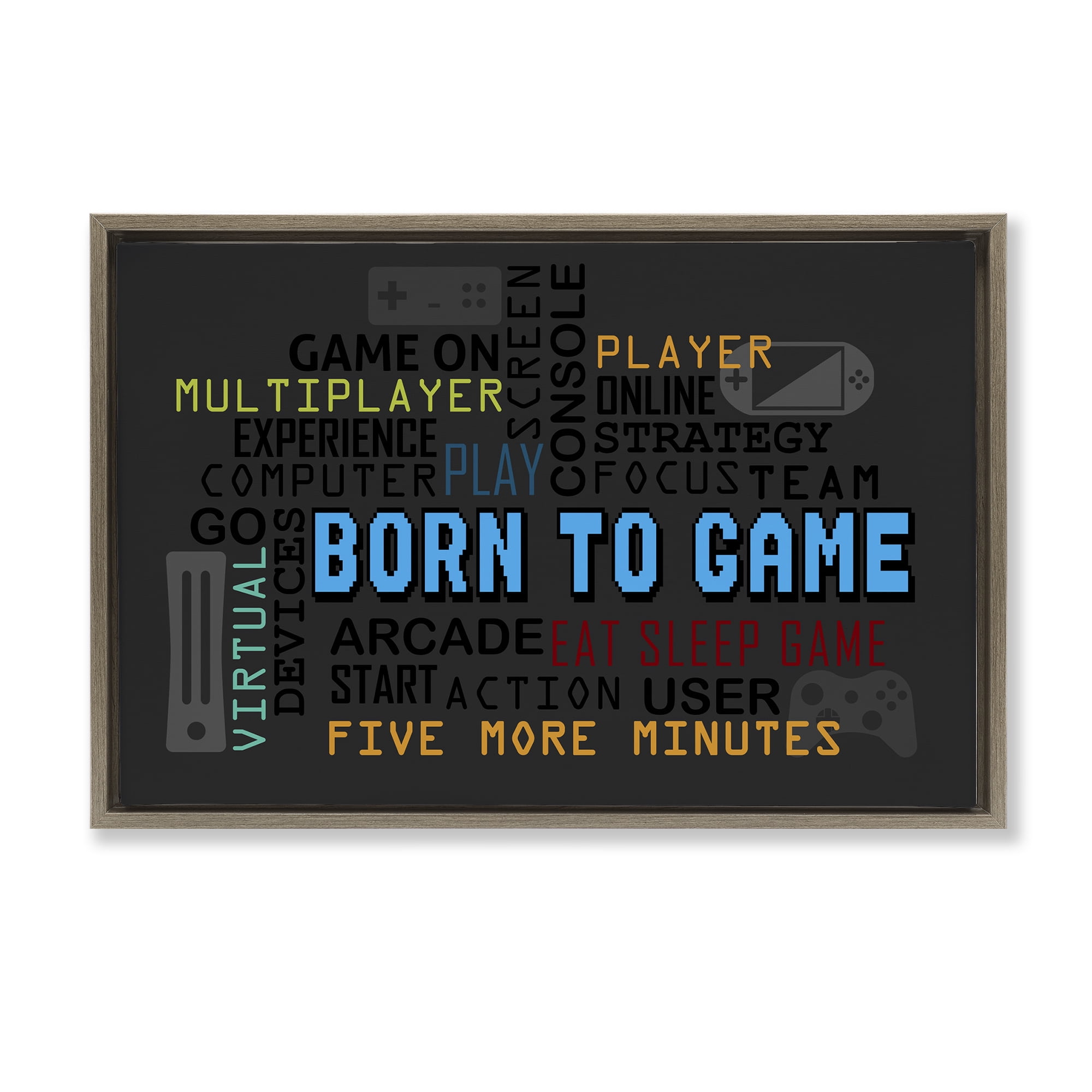 Stupell Industries Born To Game Arcade Brown Framed Floater Canvas Wall Art, design by Kim Allen