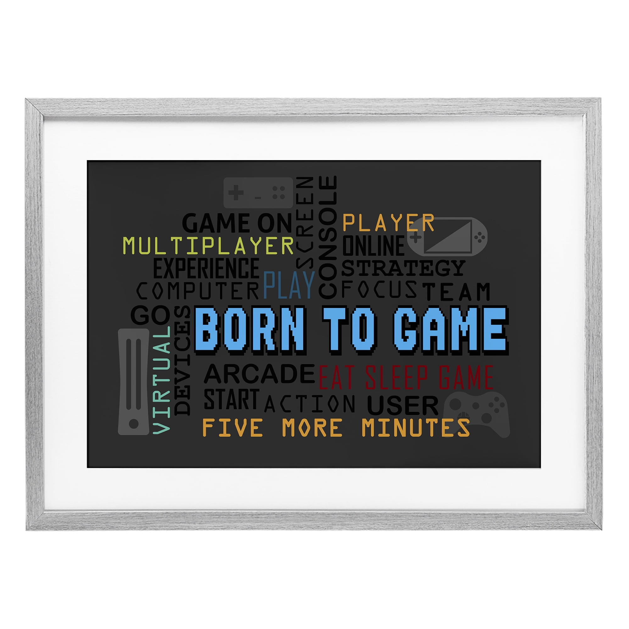 Stupell Industries Born To Game Arcade Gray Framed Print Under Glass, design by Kim Allen