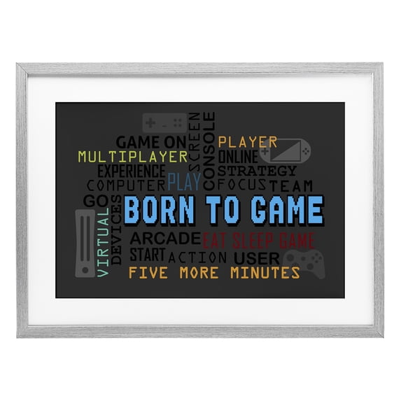 Stupell Industries Contemporary Born To Game Arcade Gray Framed Print Under Glass, 23 x 17, by Kim Allen