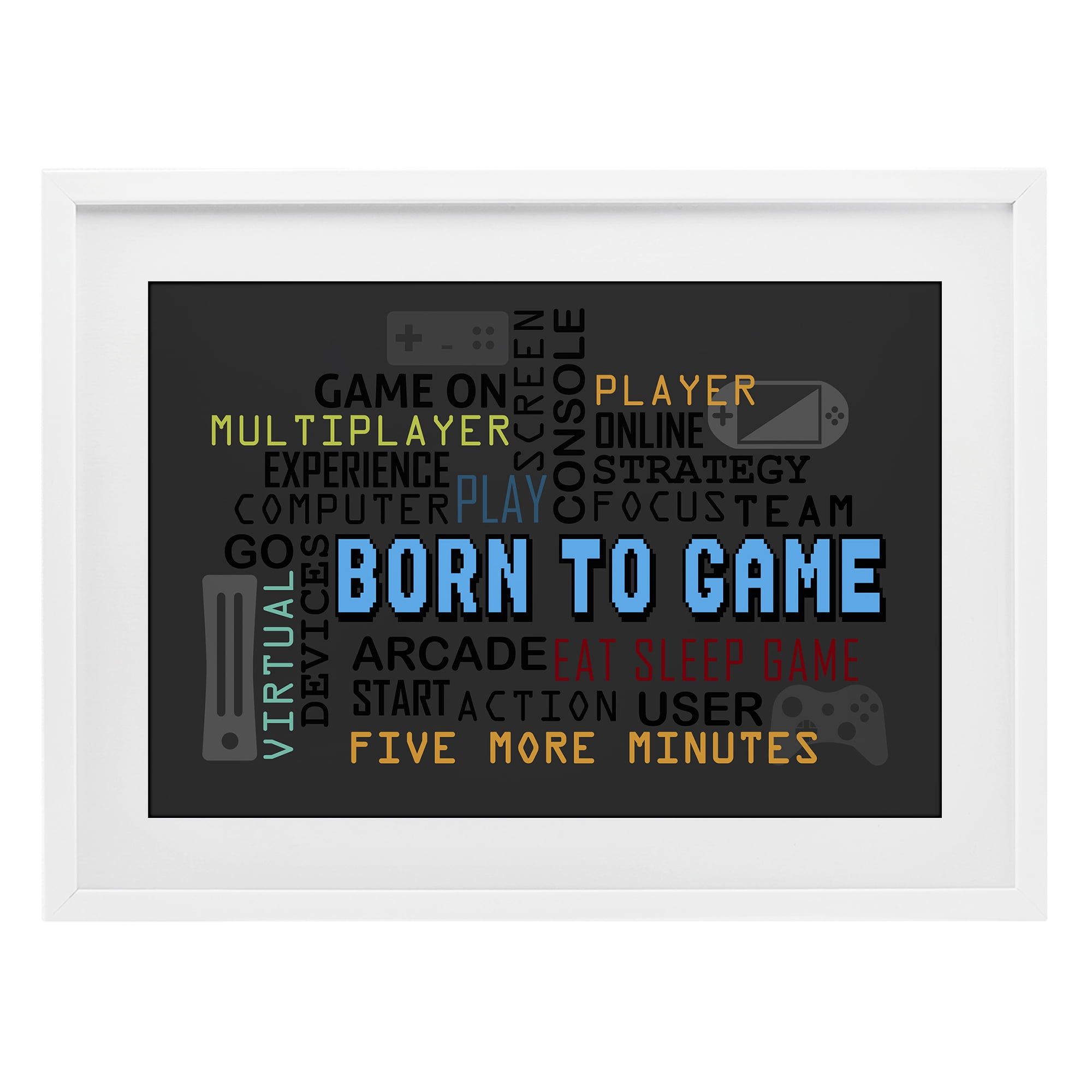 Stupell Industries Born To Game Arcade White Framed Print Under Glass, design by Kim Allen