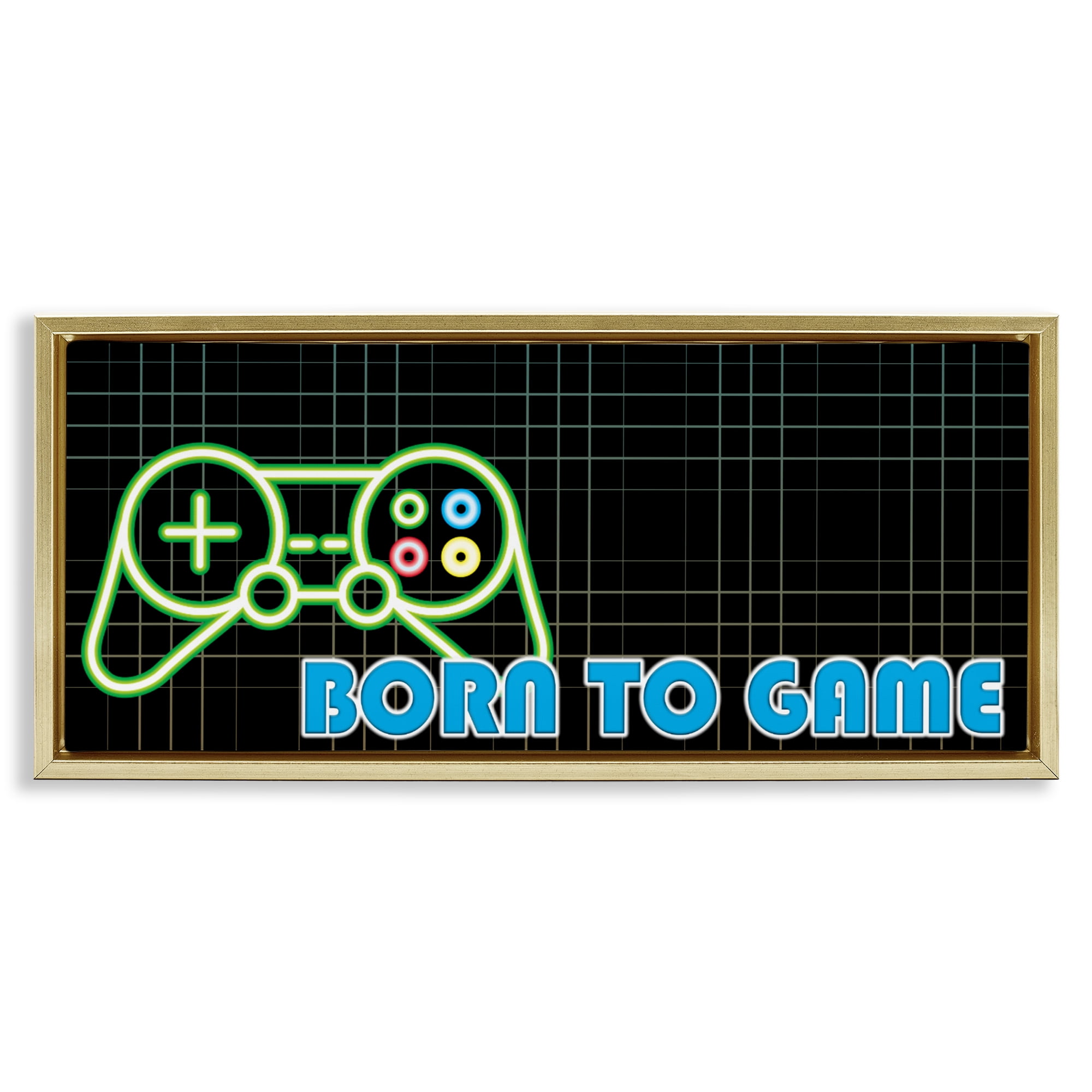 Stupell Industries Born To Game Neon Gold Framed Floater Canvas Wall Art, design by Kim Allen