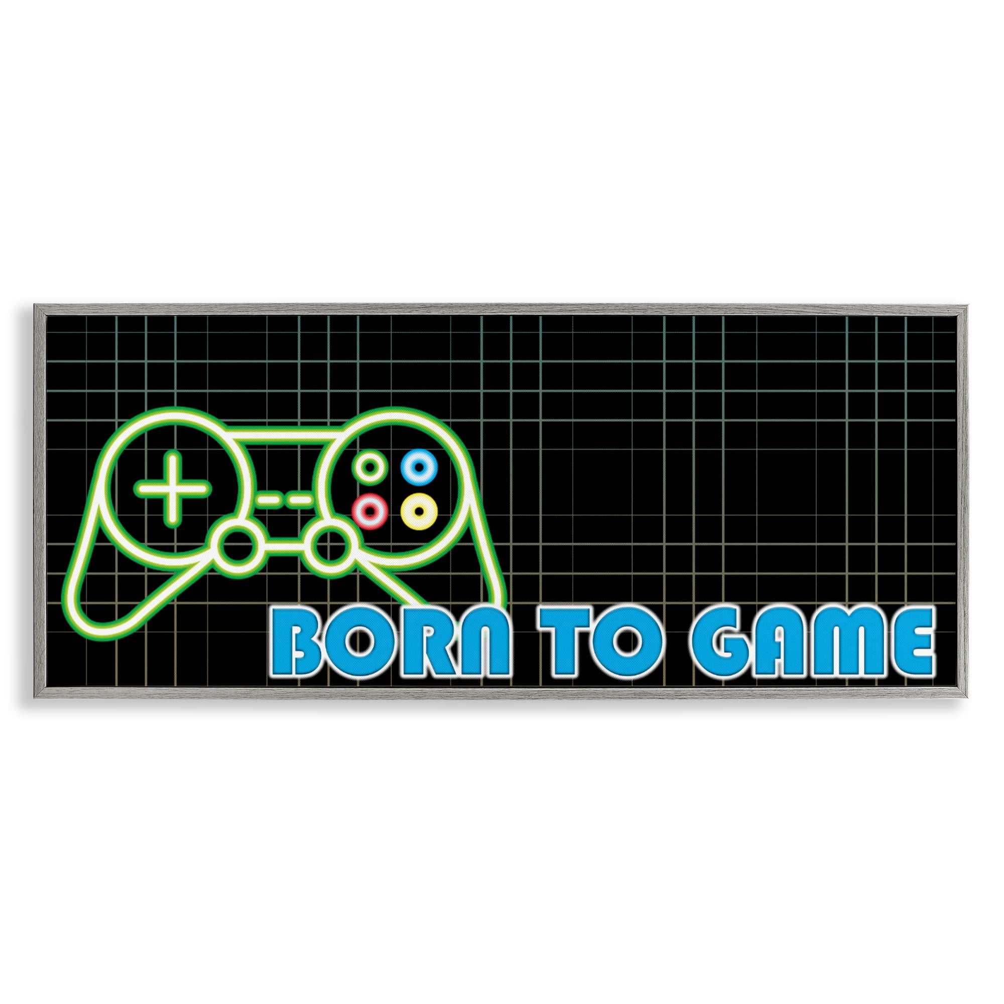 Stupell Industries Born To Game Neon Gray Framed Giclee Art, design by Kim Allen