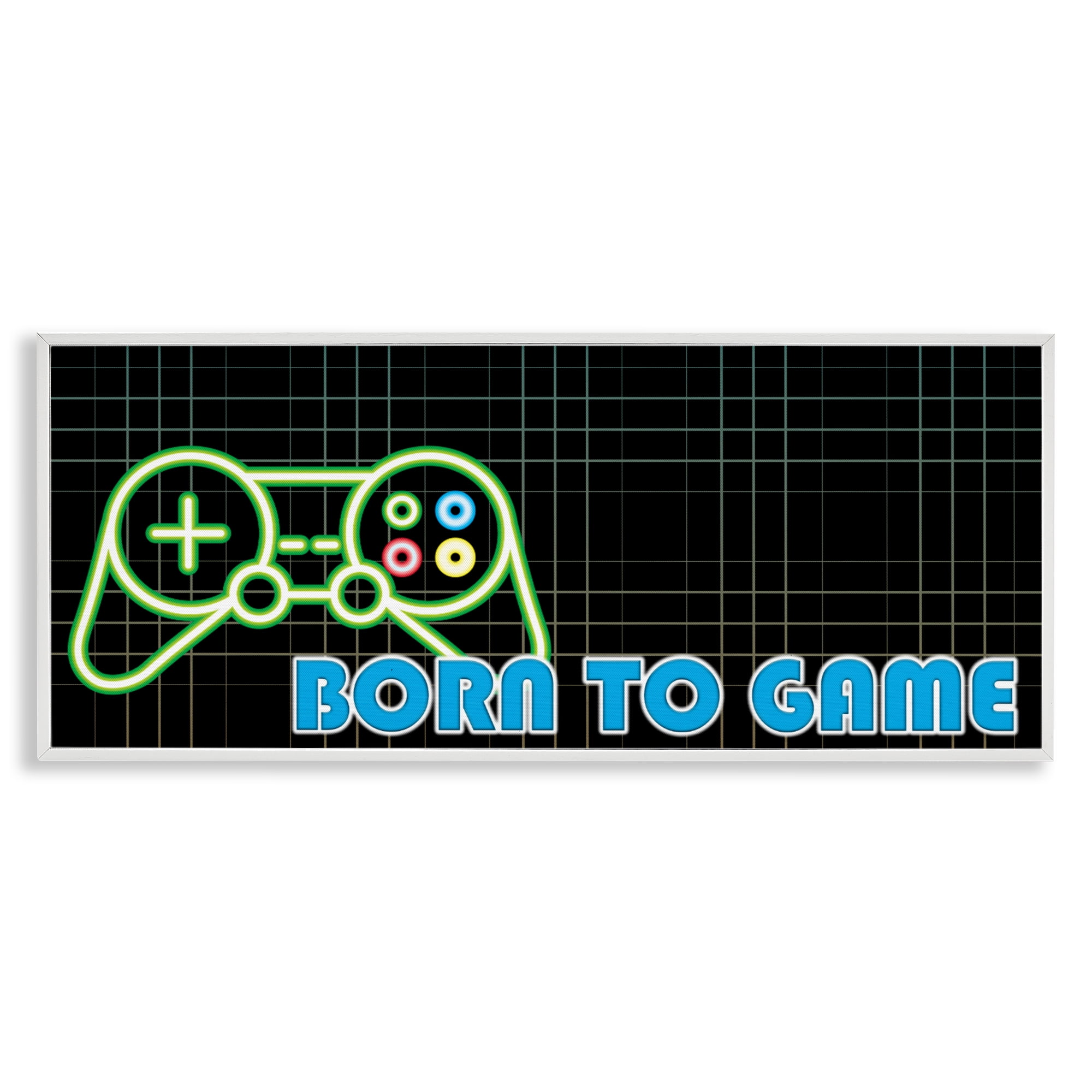 Stupell Industries Born To Game Neon White Framed Giclee Art, design by Kim Allen