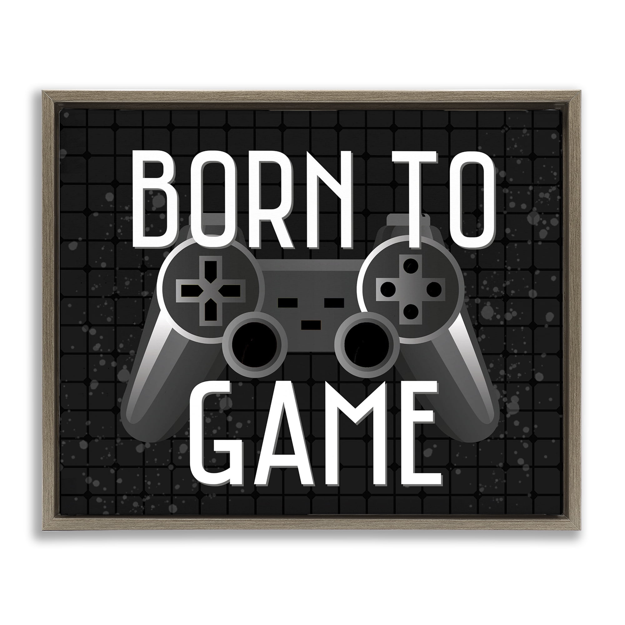Stupell Industries Born To Game Retro Brown Framed Floater Canvas Wall Art, design by Kim Allen