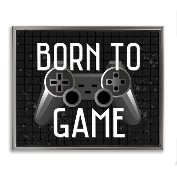 Stupell Industries Contemporary Born To Game Retro Gray Floating Frame Canvas Art, 21 x 17, by Kim Allen