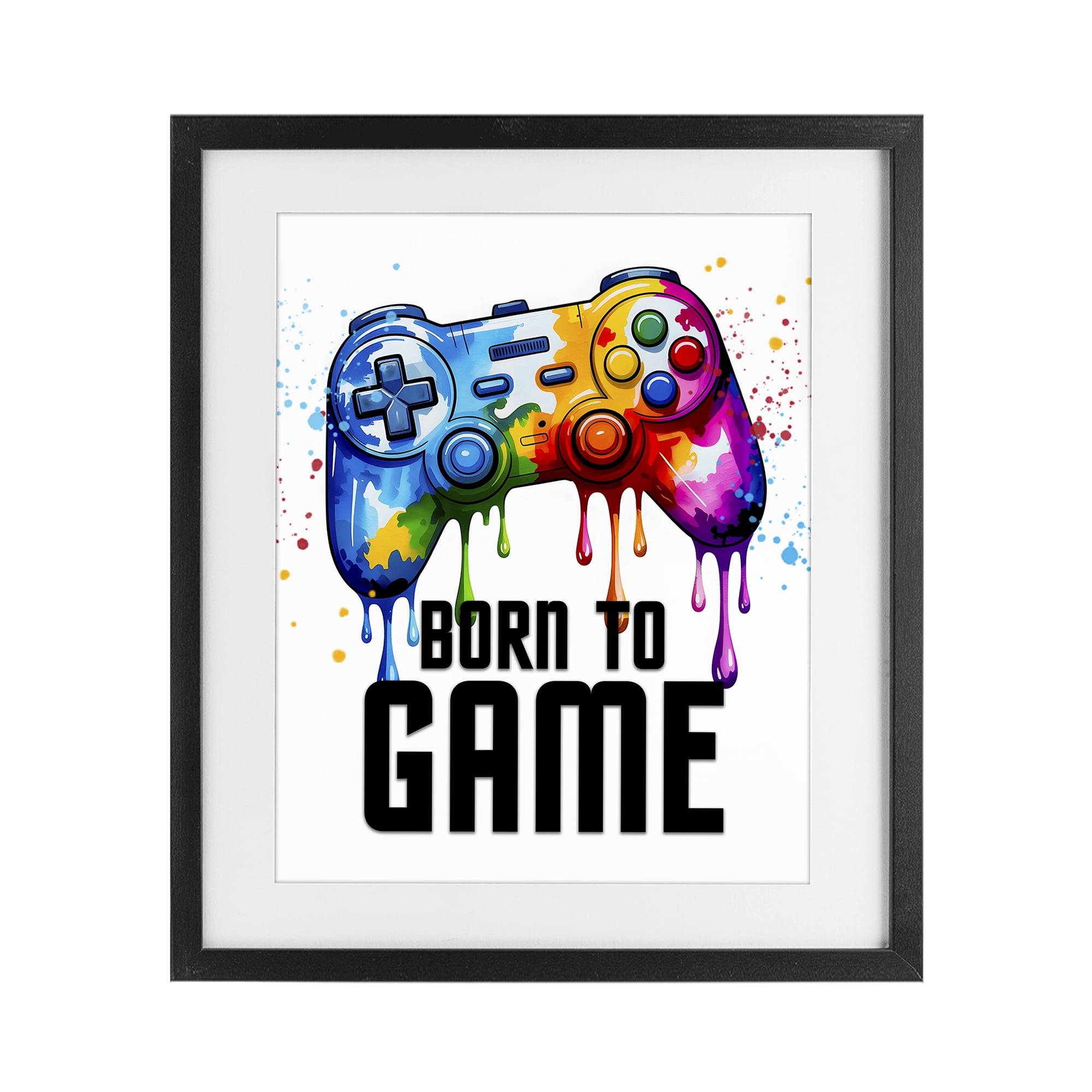 Stupell Industries Born To Game Splash Black Framed Print Under Glass, design by Kim Allen