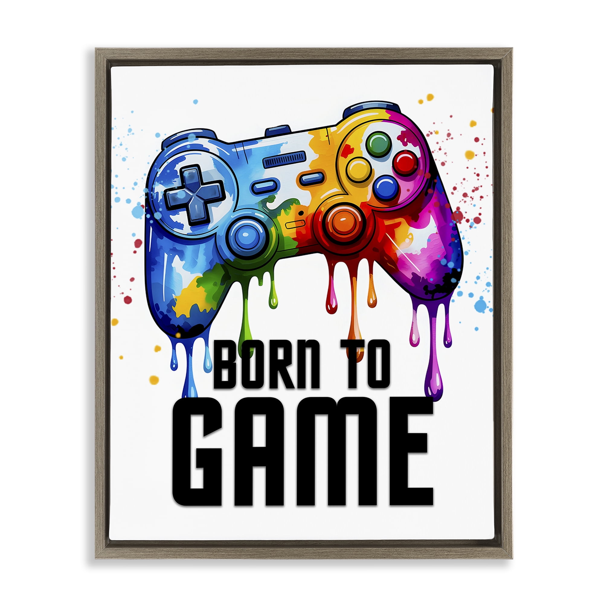 Stupell Industries Born To Game Splash Brown Framed Floater Canvas Wall Art, design by Kim Allen
