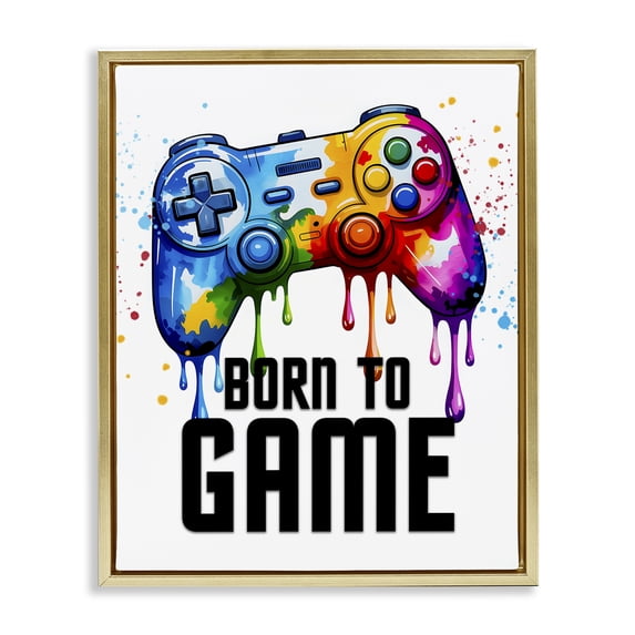 Stupell Industries Contemporary Born To Game Splash Gold Floating Frame Canvas Art, 25 x 31, by Kim Allen