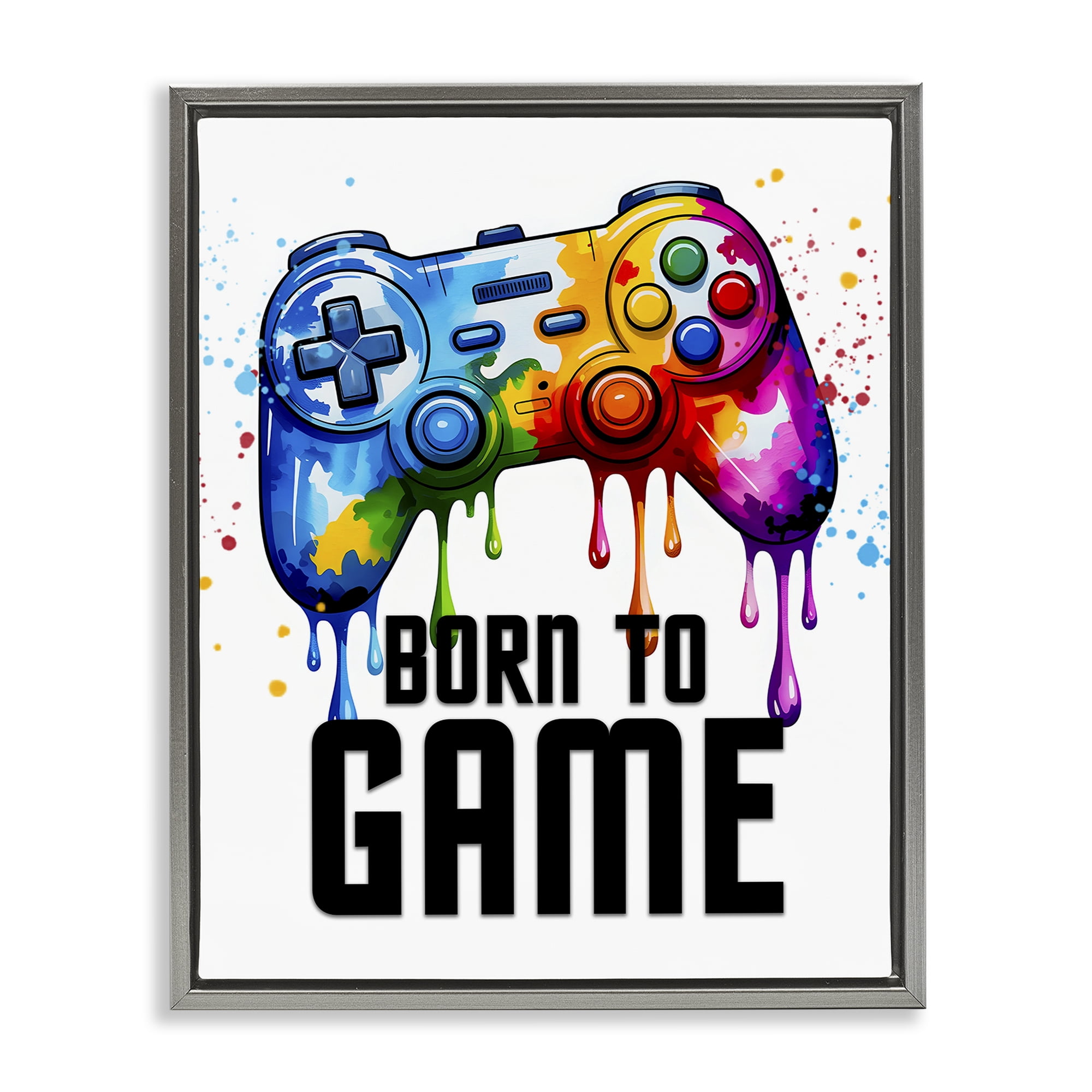 Stupell Industries Born To Game Splash Gray Framed Floater Canvas Wall Art, design by Kim Allen