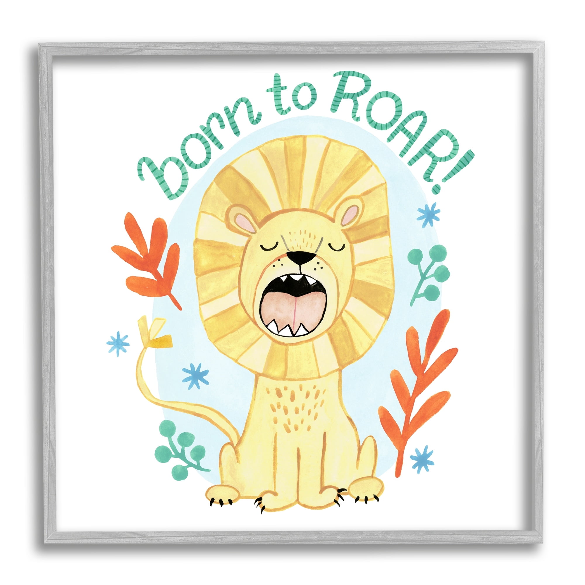 Stupell Industries Born To Roar Saying Yellow Lion Simple Botanicals, 17 x 17, Design by Heather Strianese