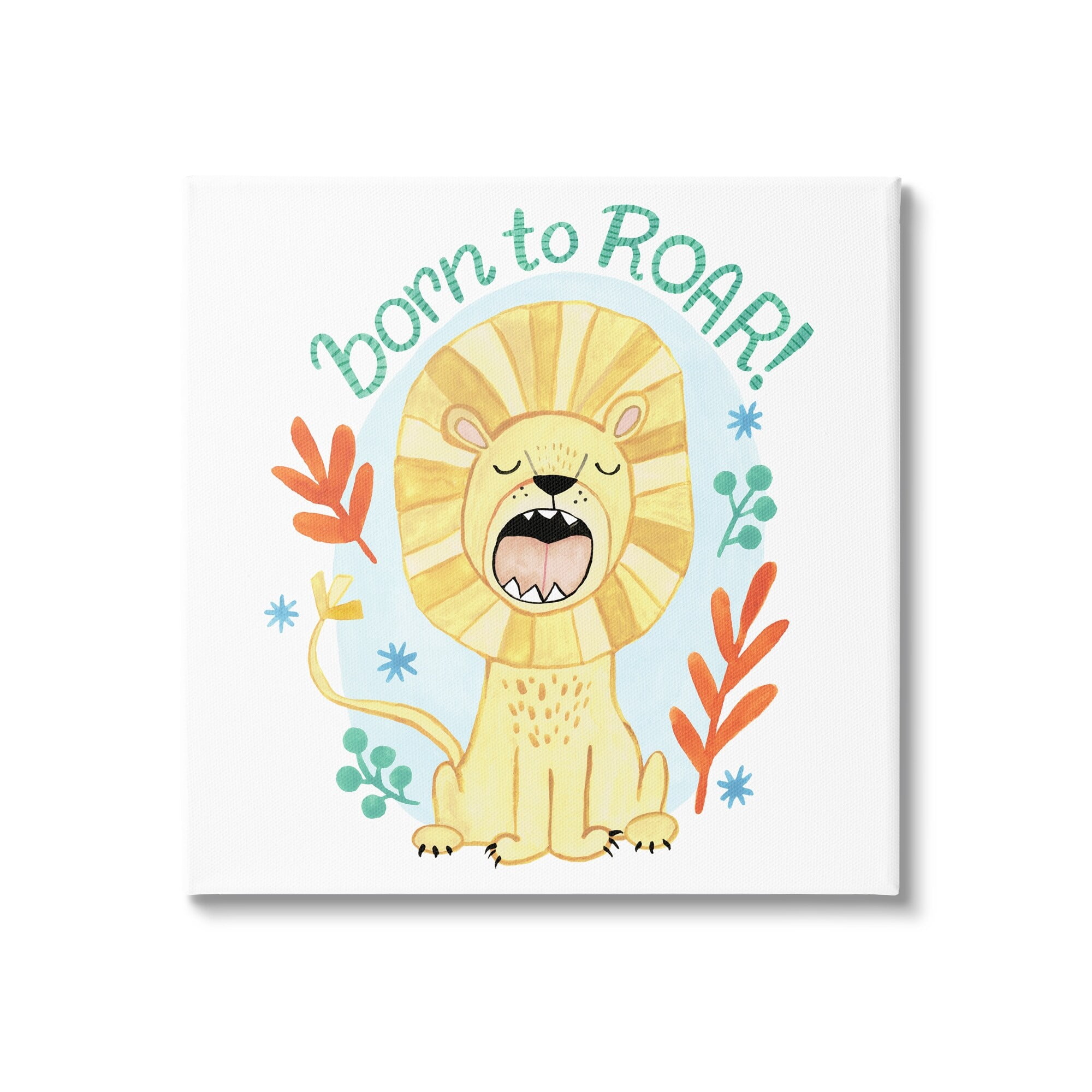 Stupell Industries Born To Roar Saying Yellow Lion Simple Botanicals Paintings Gallery-Wrapped Canvas Print Wall Art, 30x30, by Heather Strianese