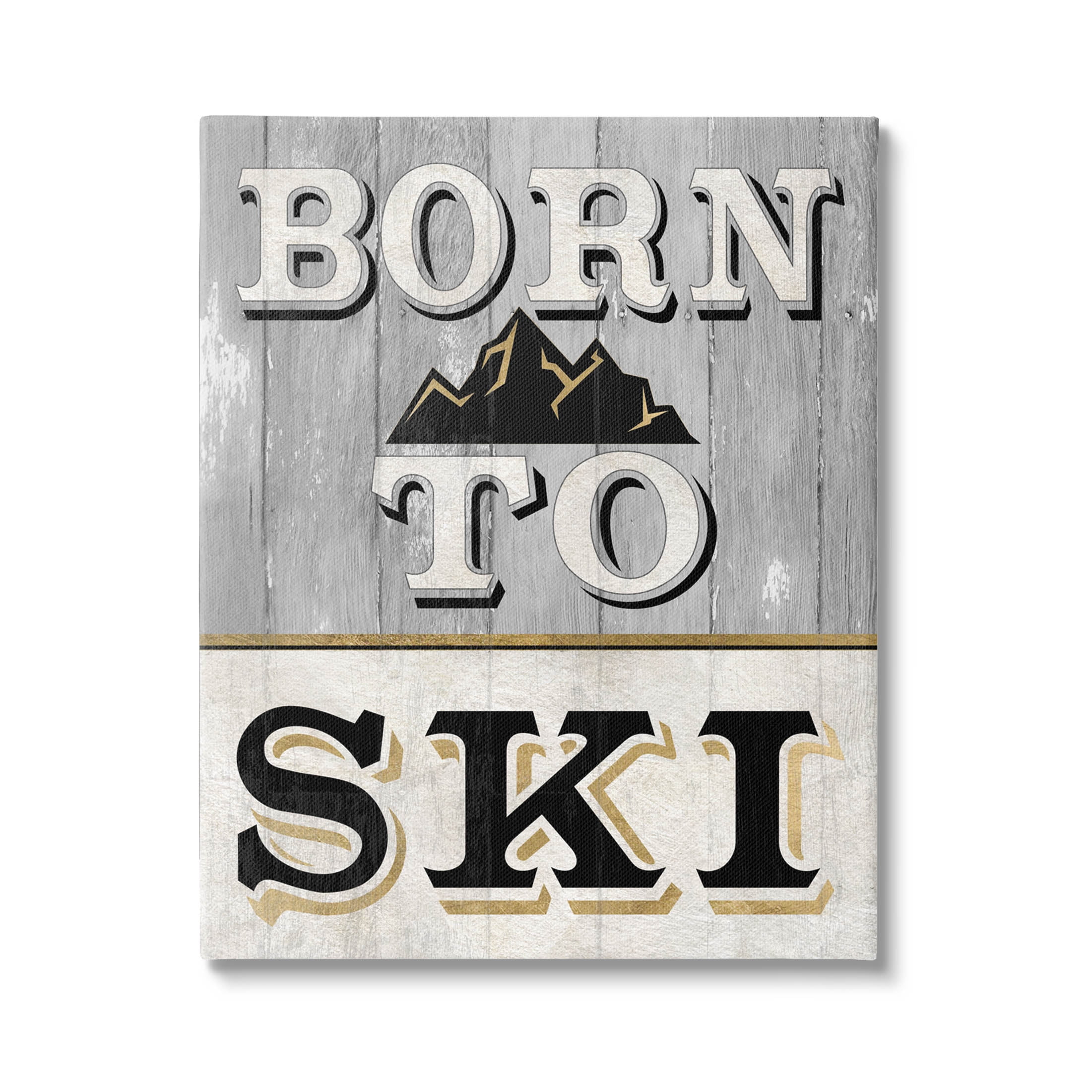 Stupell Industries Born To Ski Mountain Sign Graphic Art Gallery Wrapped Canvas Print Wall Art, Design by Livi Finn